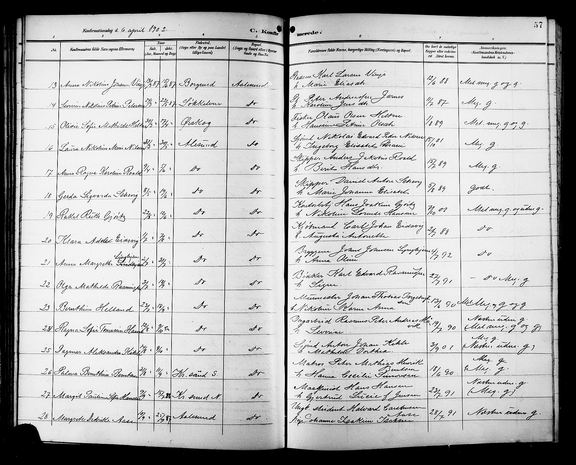 Ministerialprotokoller, klokkerbøker og fødselsregistre - Møre og Romsdal, AV/SAT-A-1454/529/L0469: Parish register (copy) no. 529C06, 1898-1906, p. 57