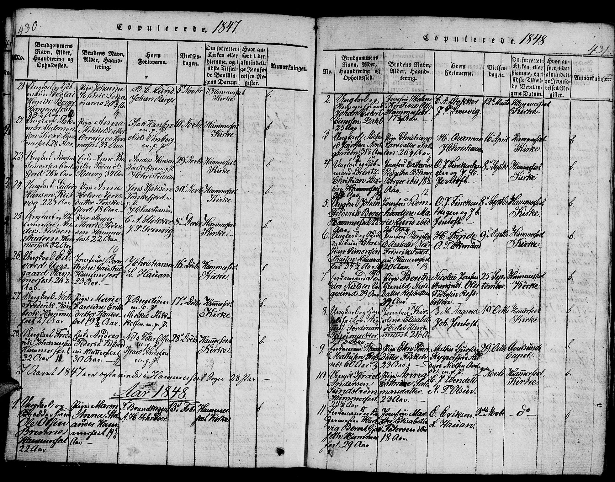 Hammerfest sokneprestkontor, SATØ/S-1347/H/Hb/L0001.klokk: Parish register (copy) no. 1, 1822-1850, p. 430-431