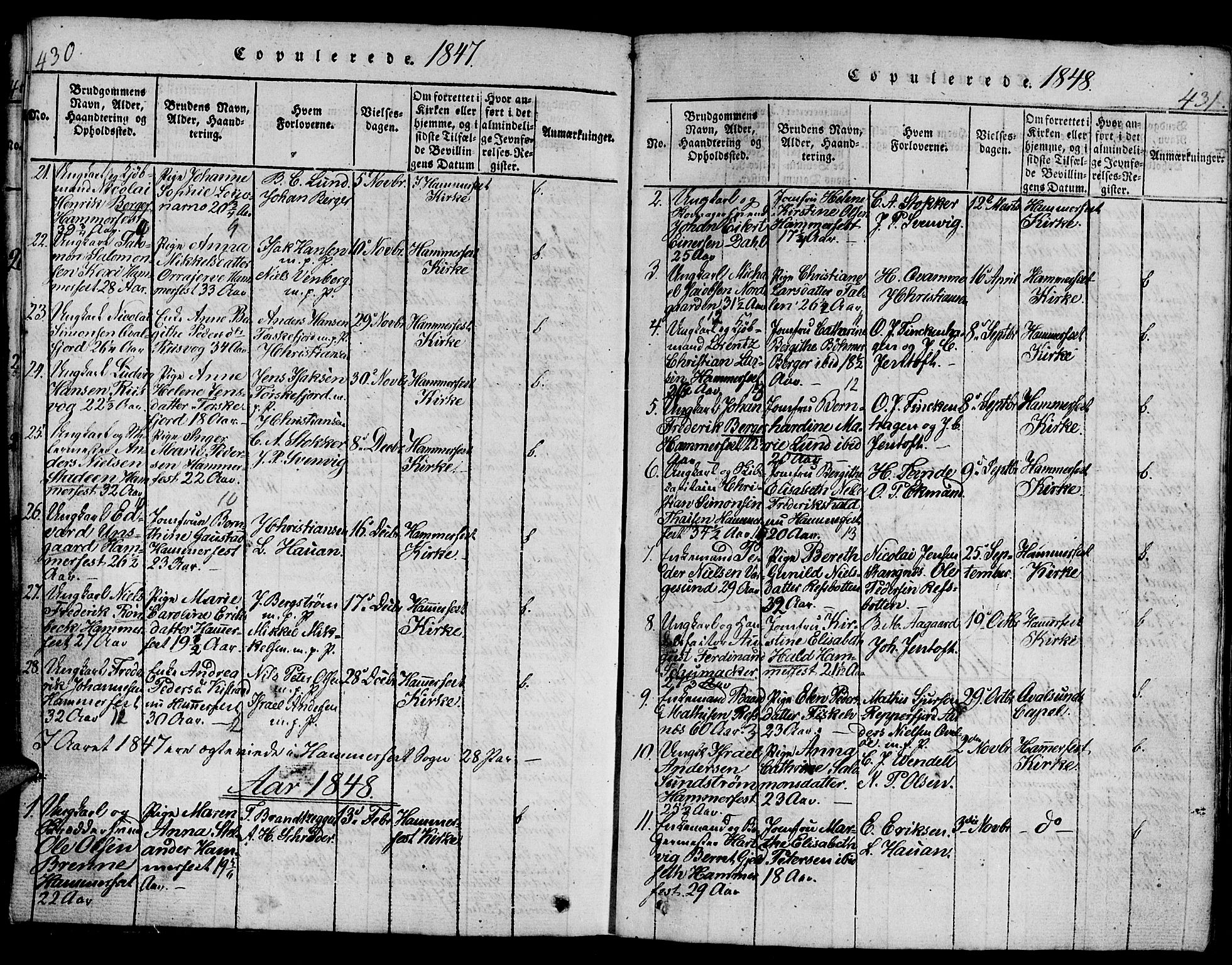 Hammerfest sokneprestkontor, AV/SATØ-S-1347/H/Hb/L0001.klokk: Parish register (copy) no. 1, 1822-1850, p. 430-431