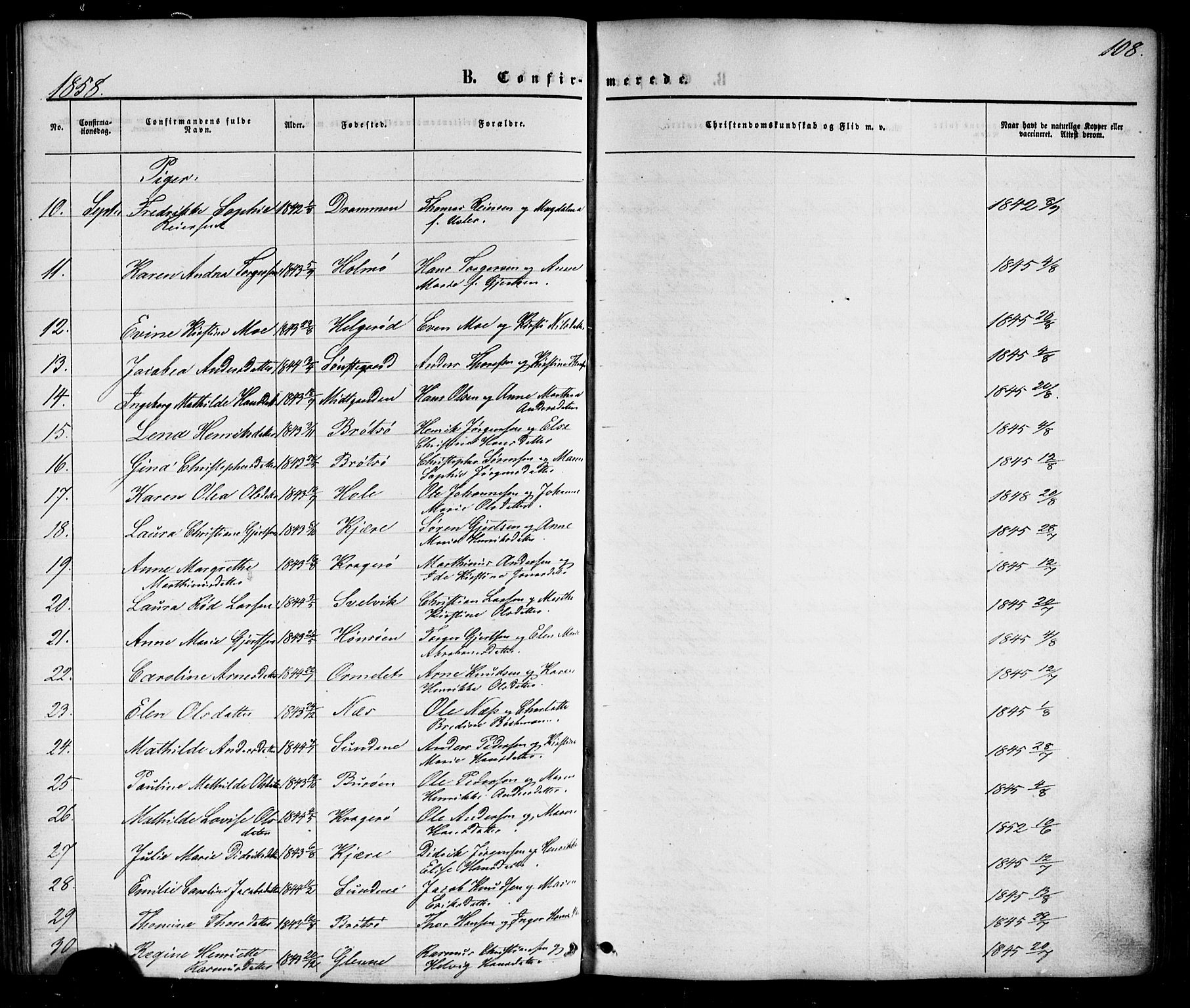 Nøtterøy kirkebøker, AV/SAKO-A-354/G/Gb/L0001: Parish register (copy) no. II 1, 1856-1874, p. 108