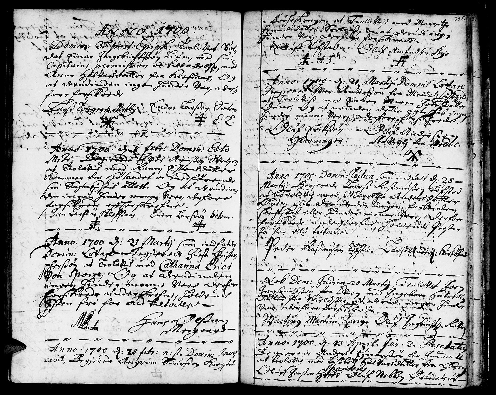 Ministerialprotokoller, klokkerbøker og fødselsregistre - Sør-Trøndelag, SAT/A-1456/668/L0801: Parish register (official) no. 668A01, 1695-1716, p. 334-335
