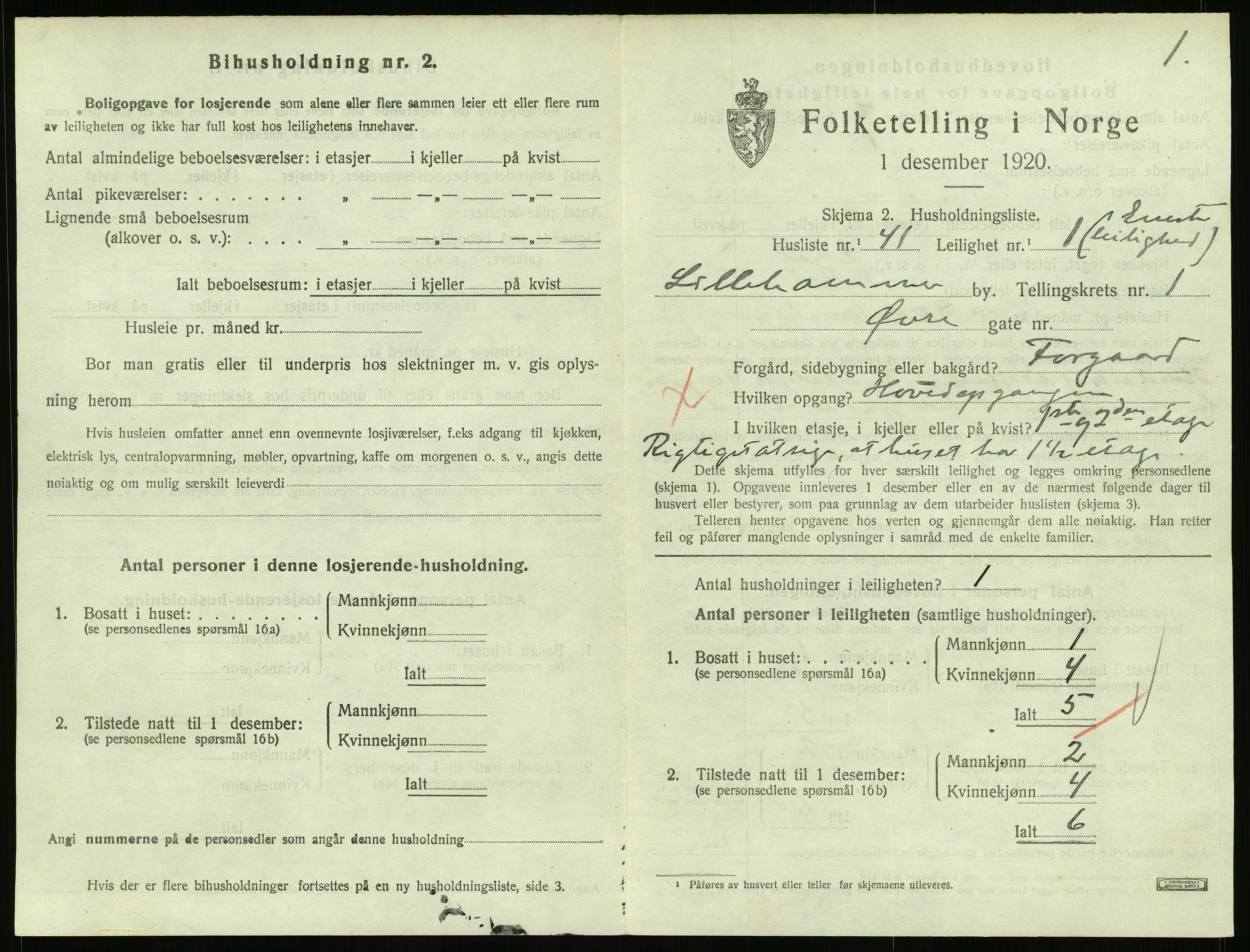 SAH, 1920 census for Lillehammer, 1920, p. 1466