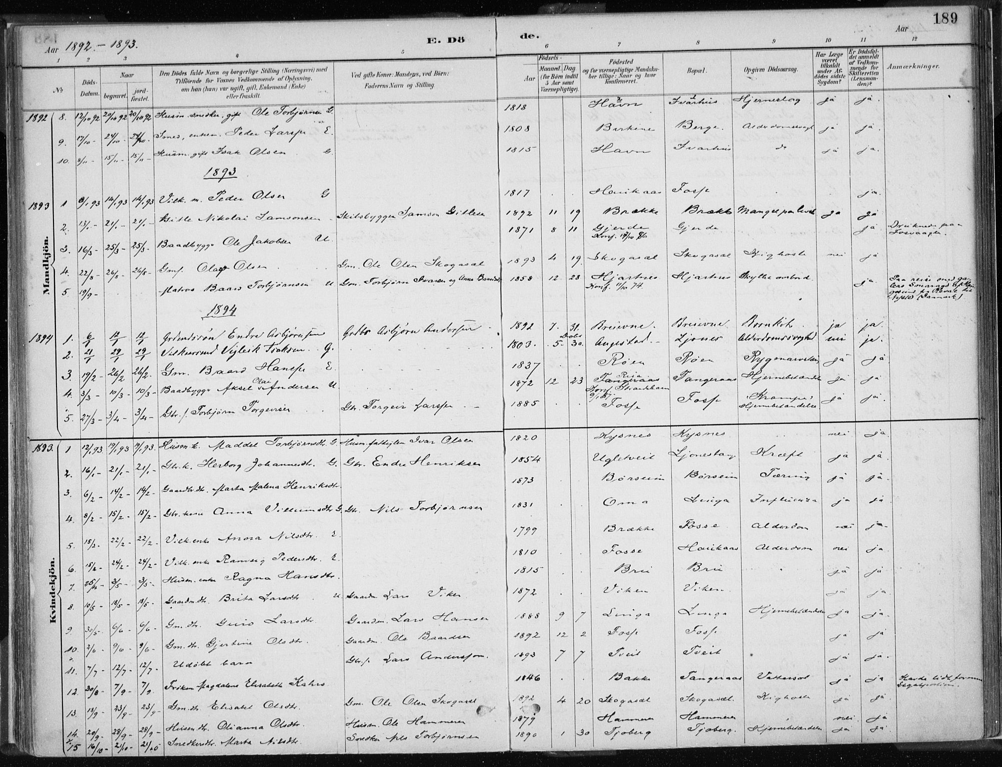 Strandebarm sokneprestembete, AV/SAB-A-78401/H/Haa: Parish register (official) no. B  1, 1886-1908, p. 189