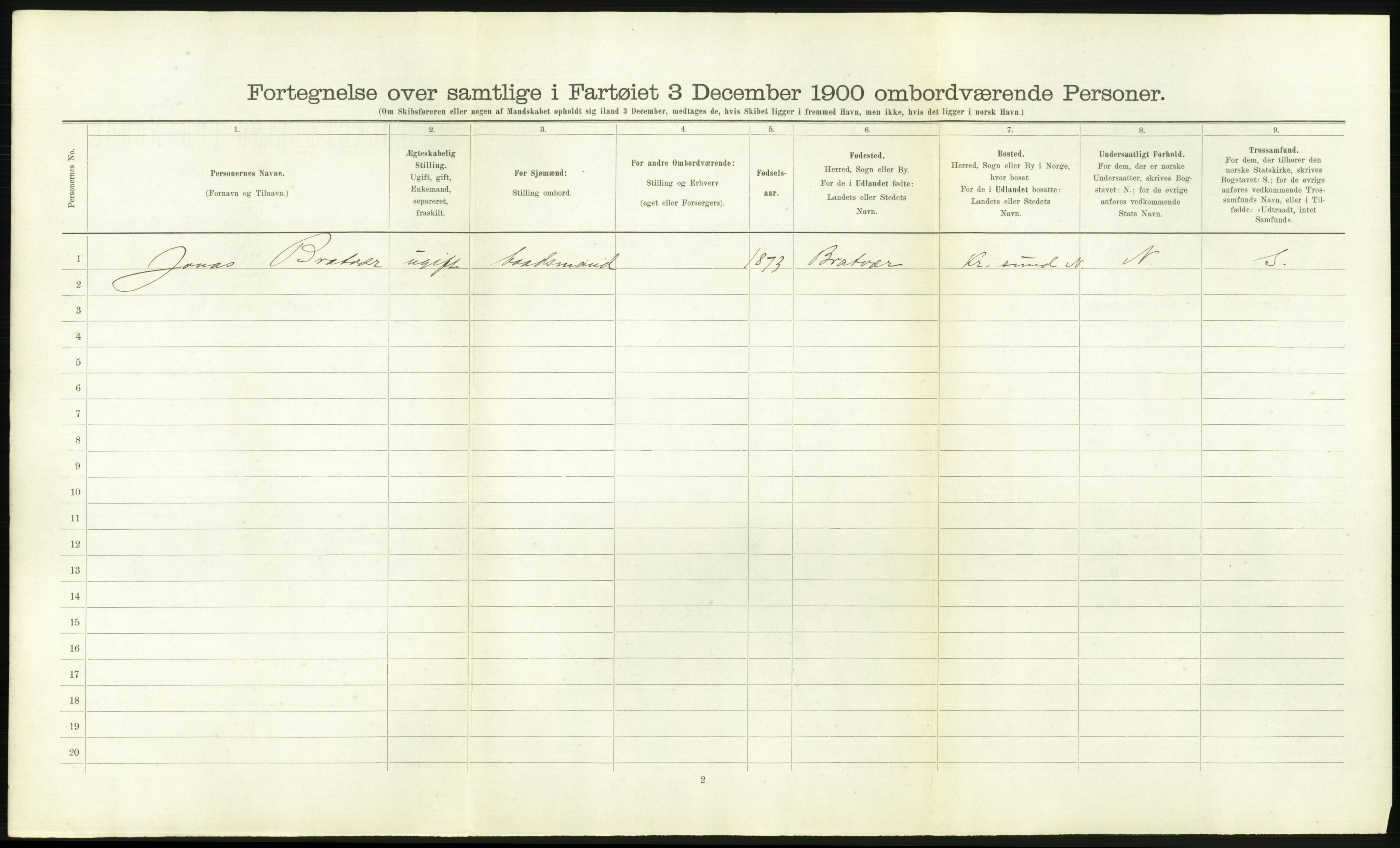 RA, 1900 Census - ship lists from ships in Norwegian harbours, harbours abroad and at sea, 1900, p. 2190