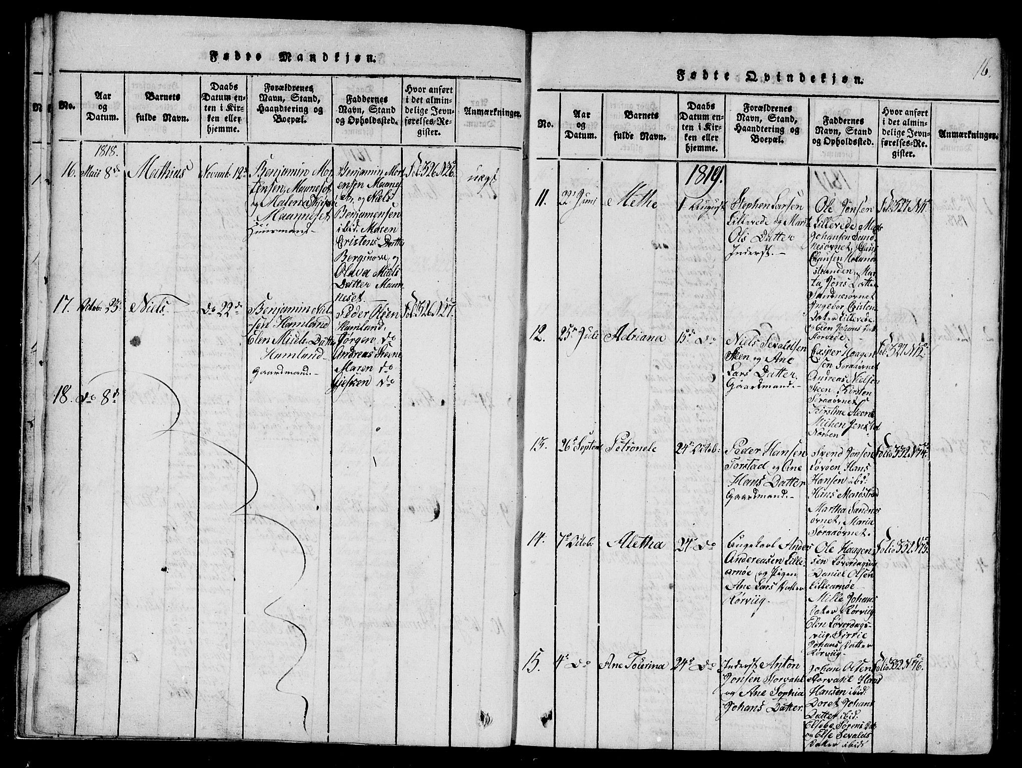 Ministerialprotokoller, klokkerbøker og fødselsregistre - Nord-Trøndelag, AV/SAT-A-1458/784/L0667: Parish register (official) no. 784A03 /1, 1816-1829, p. 16