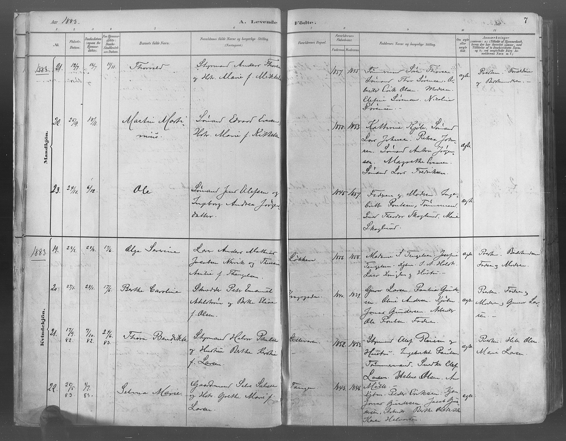 Risør sokneprestkontor, AV/SAK-1111-0035/F/Fa/L0005: Parish register (official) no. A 5, 1883-1895, p. 7