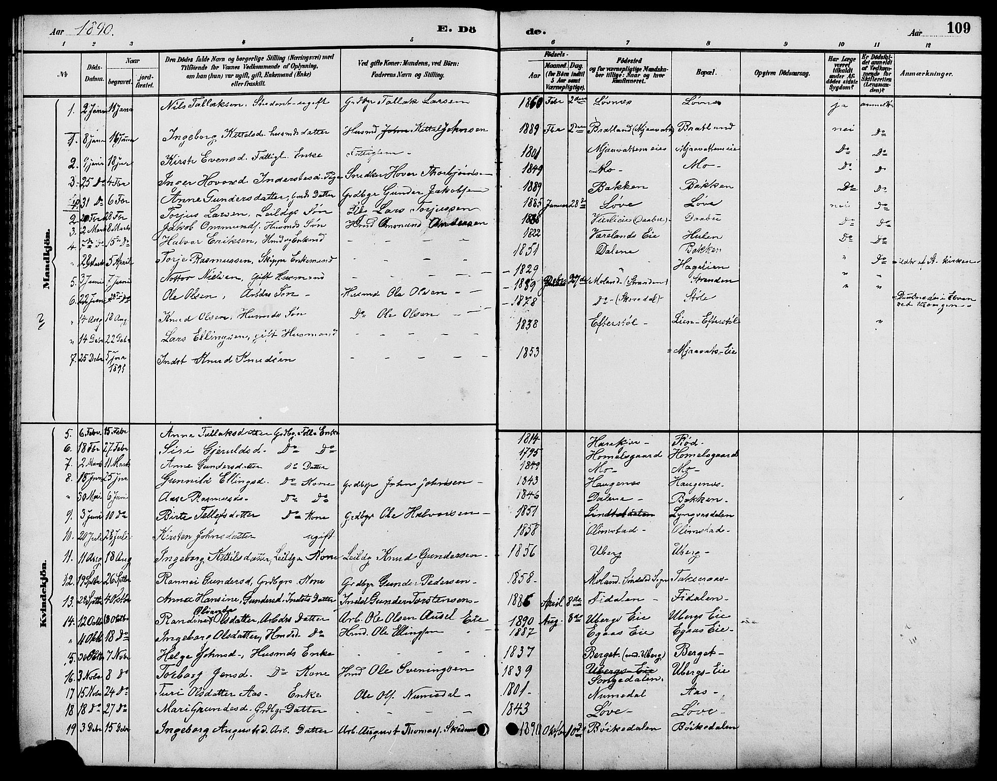 Gjerstad sokneprestkontor, SAK/1111-0014/F/Fb/Fbb/L0004: Parish register (copy) no. B 4, 1890-1910, p. 109