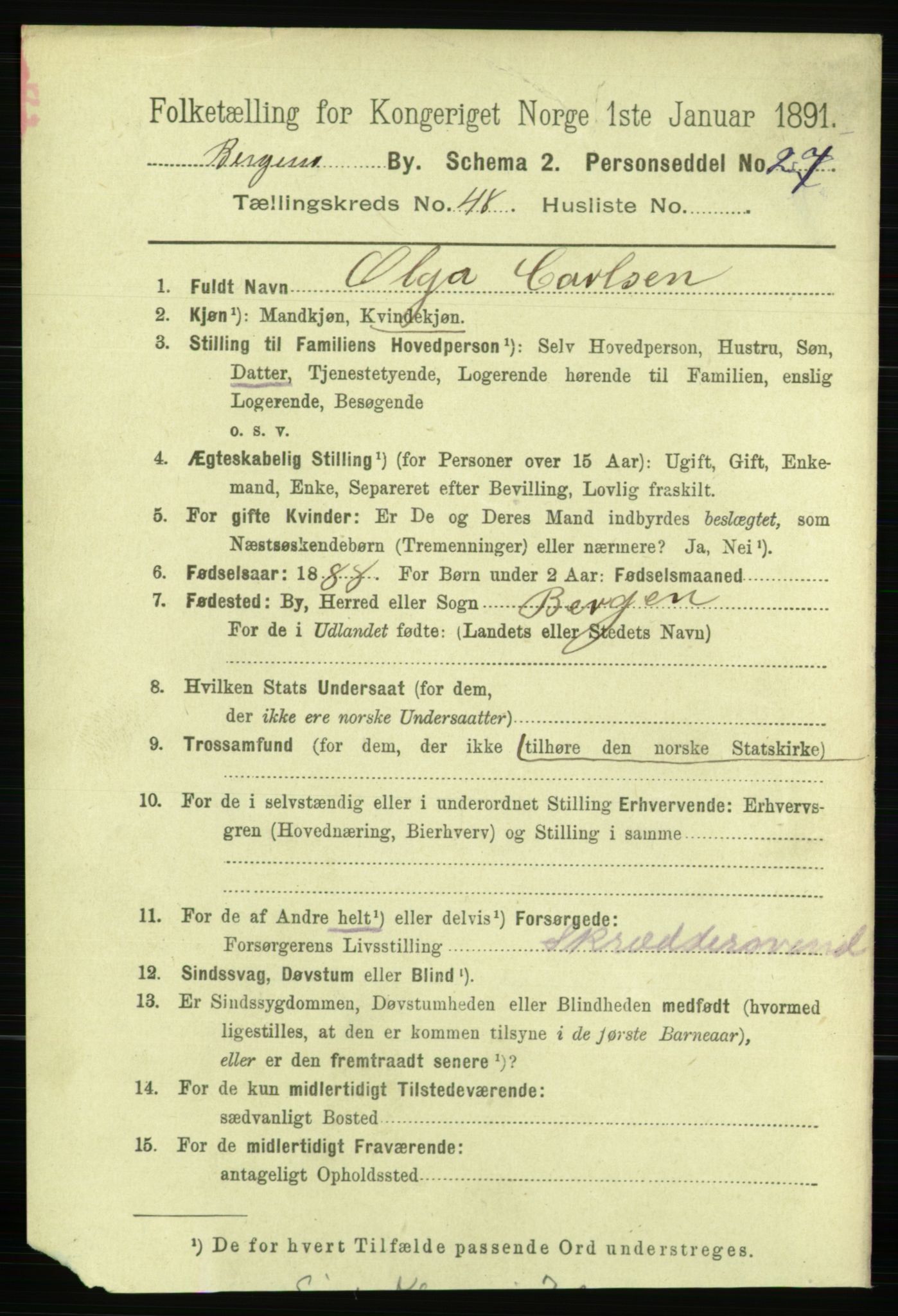 RA, 1891 Census for 1301 Bergen, 1891, p. 64434