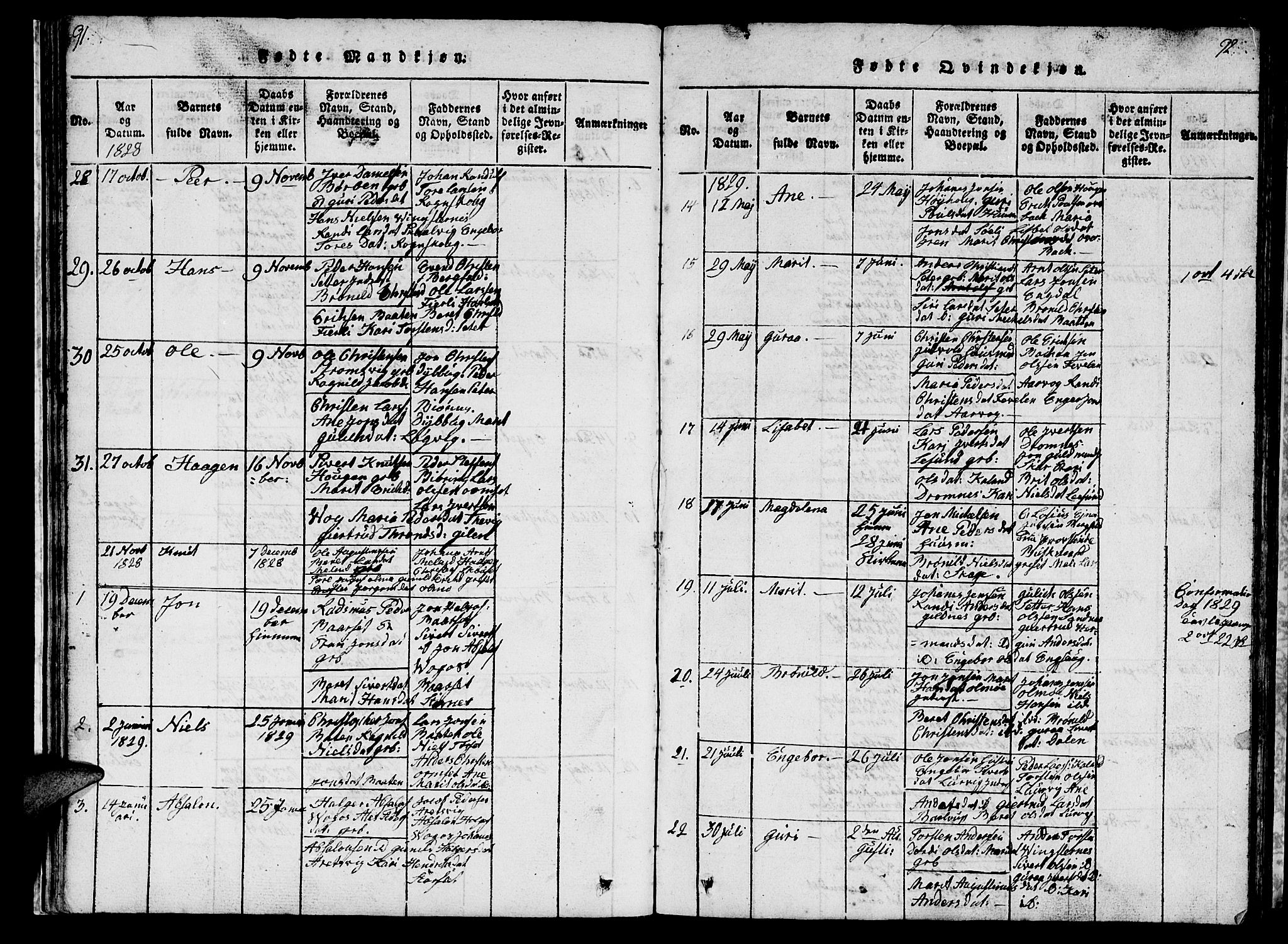 Ministerialprotokoller, klokkerbøker og fødselsregistre - Møre og Romsdal, AV/SAT-A-1454/578/L0908: Parish register (copy) no. 578C01, 1819-1837, p. 91-92