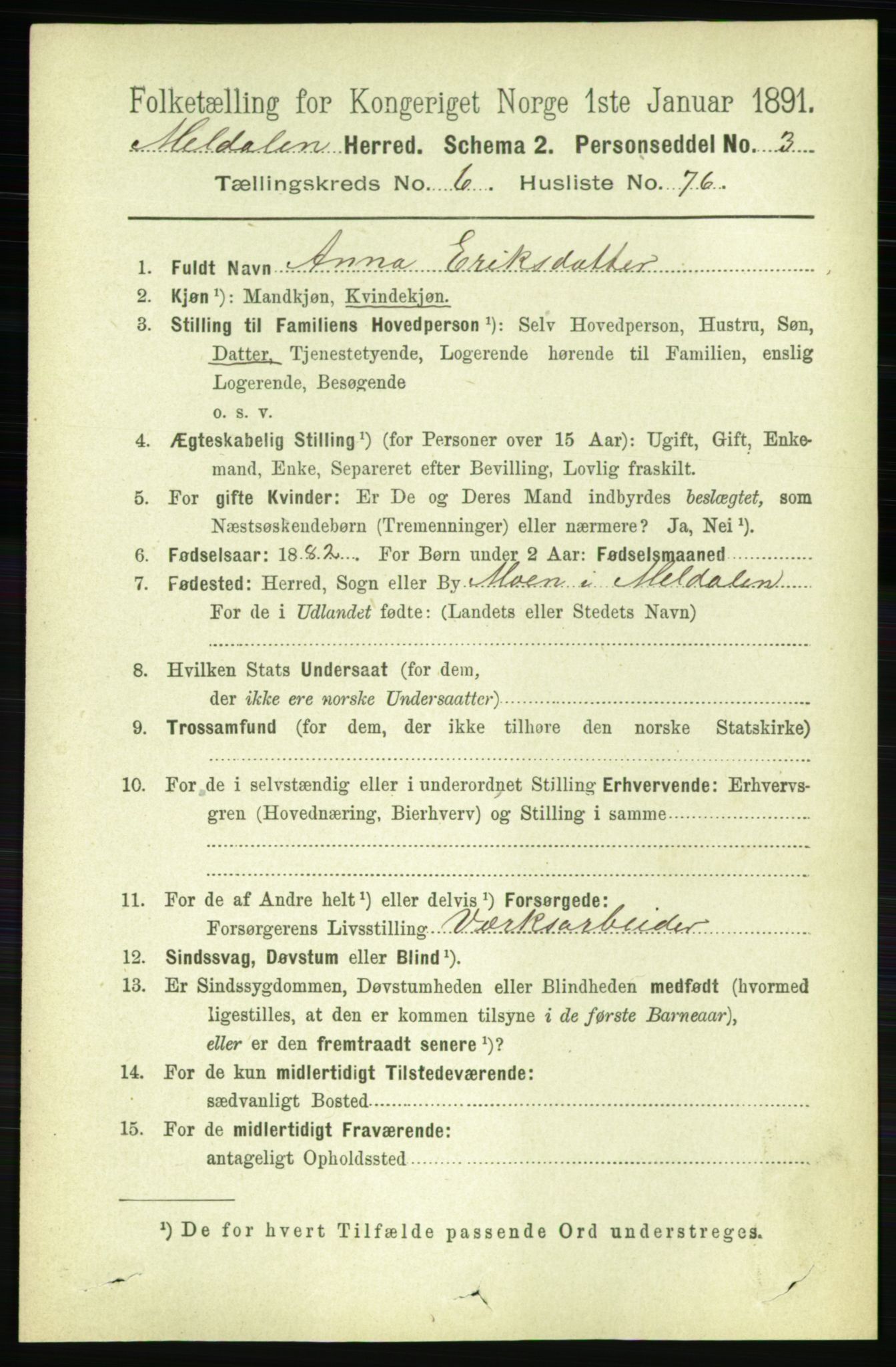 RA, 1891 census for 1636 Meldal, 1891, p. 3319