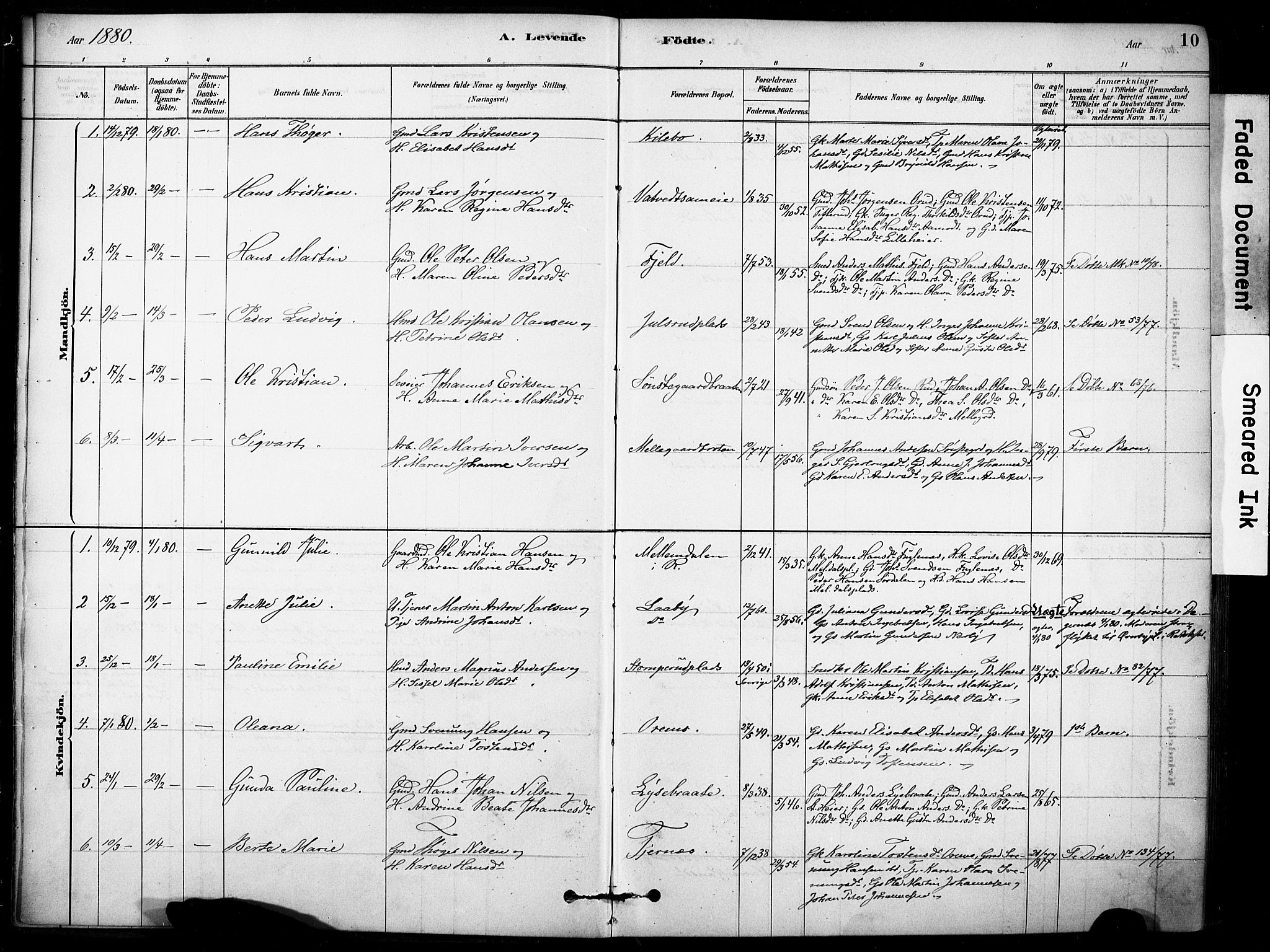 Rakkestad prestekontor Kirkebøker, AV/SAO-A-2008/F/Fb/L0001: Parish register (official) no. II 1, 1878-1899, p. 10