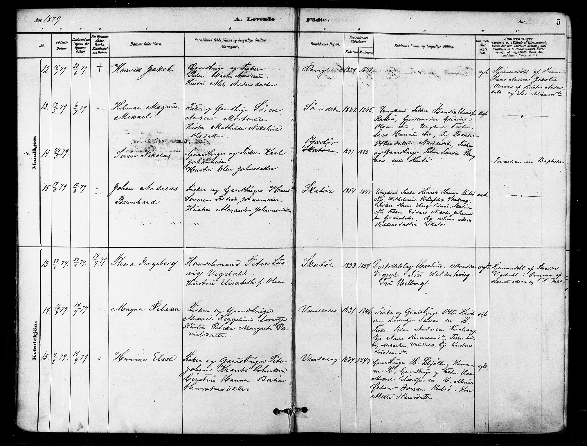 Karlsøy sokneprestembete, AV/SATØ-S-1299/H/Ha/Haa/L0006kirke: Parish register (official) no. 6, 1879-1890, p. 5