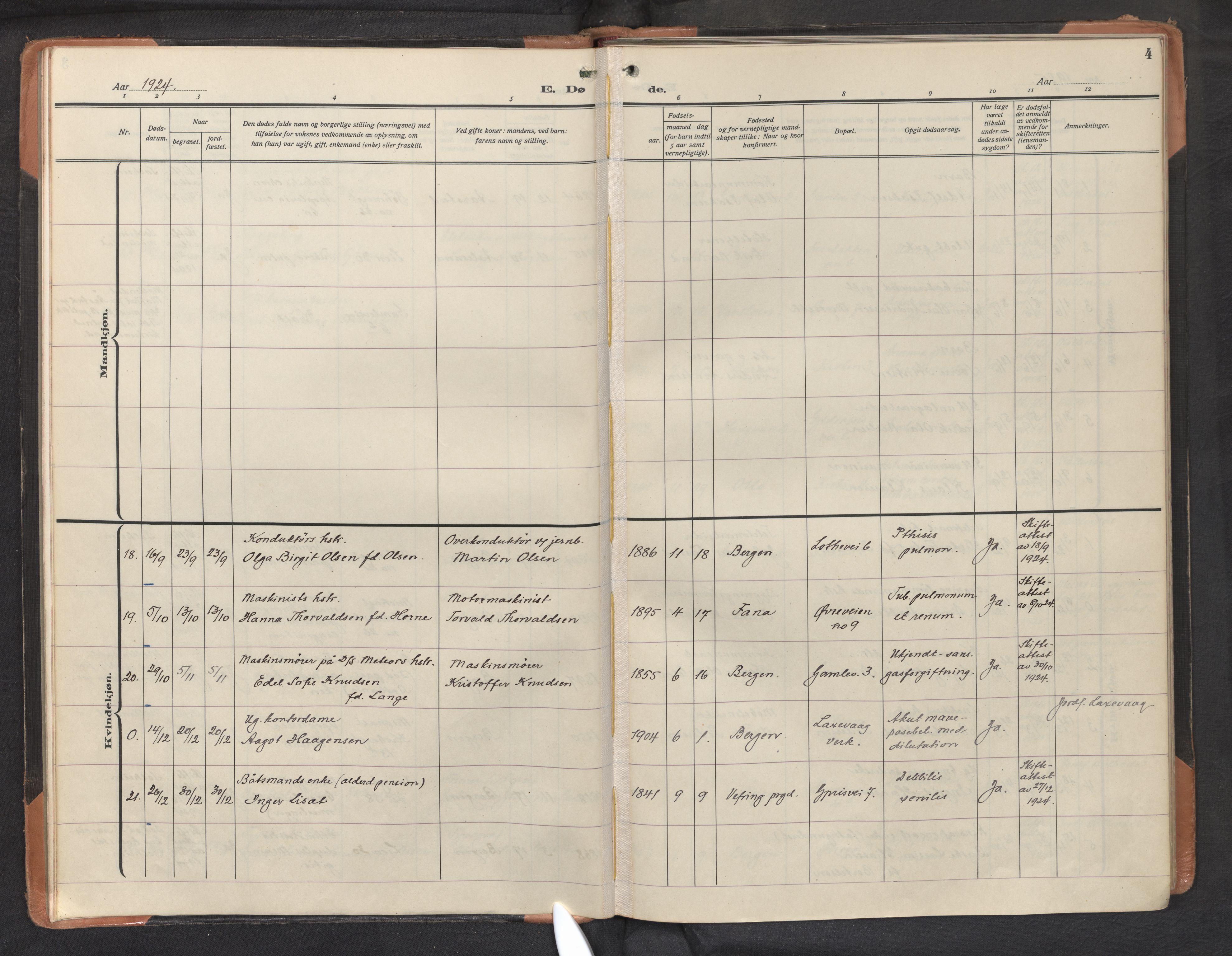 St. Markus sokneprestembete, SAB/A-99935: Parish register (official) no. D 1, 1924-1958, p. 3b-4a