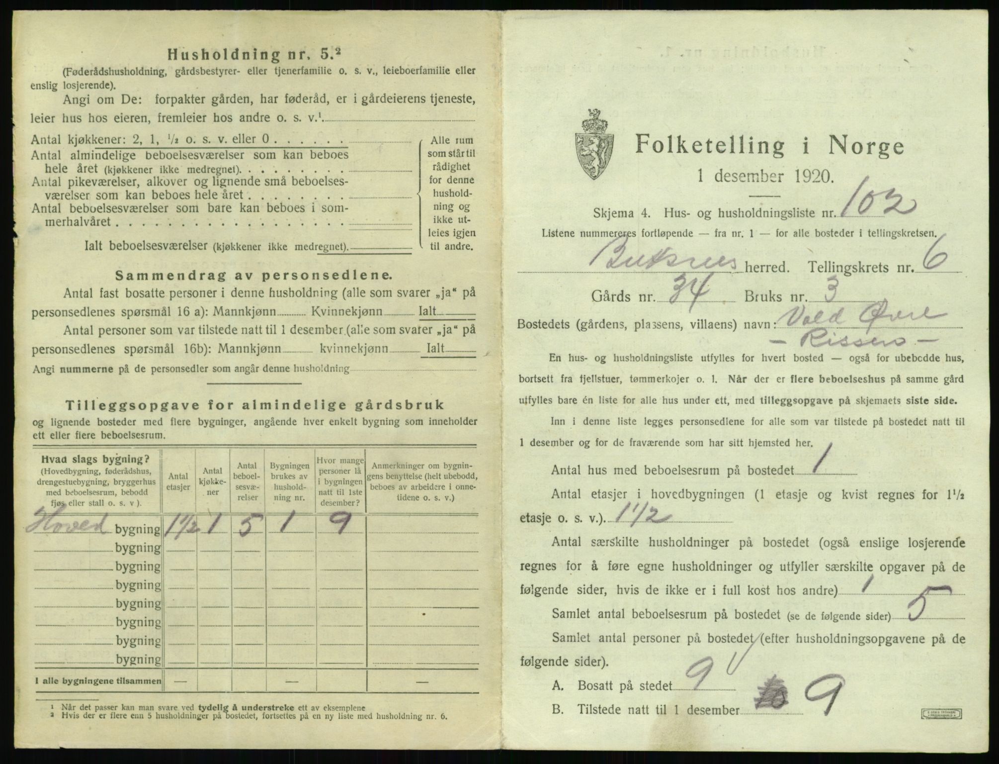 SAT, 1920 census for Buksnes, 1920, p. 953