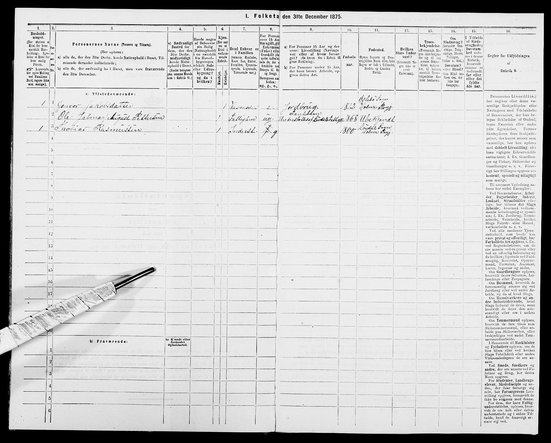 SAK, 1875 census for 1020P Holum, 1875, p. 1225