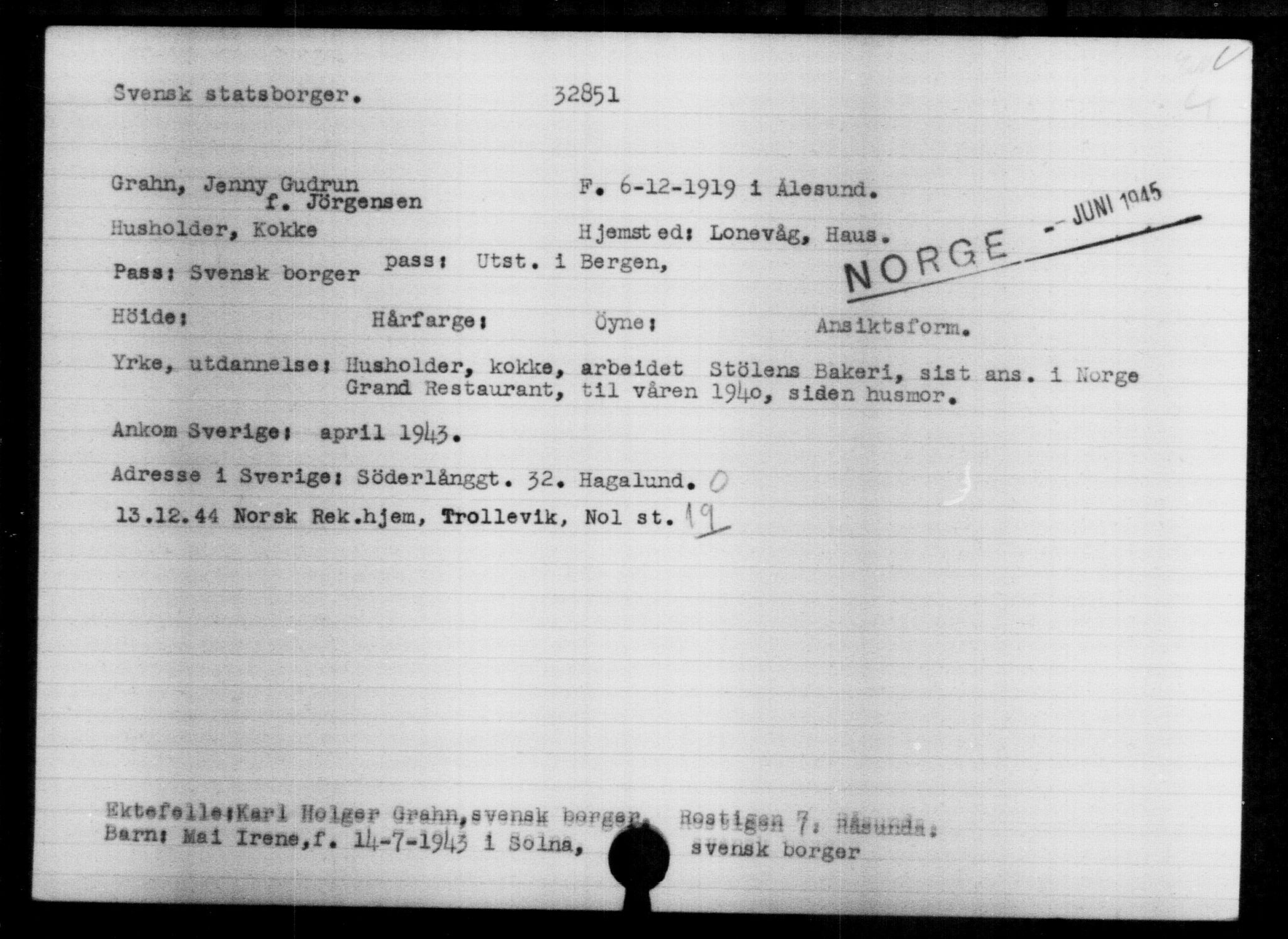 Utenriksstasjonene, Legasjonen i Stockholm, Flyktningkontoret, AV/RA-S-6753/V/Va/L0013: Kjesäterkartoteket, flyktninger med registreringsnr. 31500-34731, 1940-1945, p. 1412