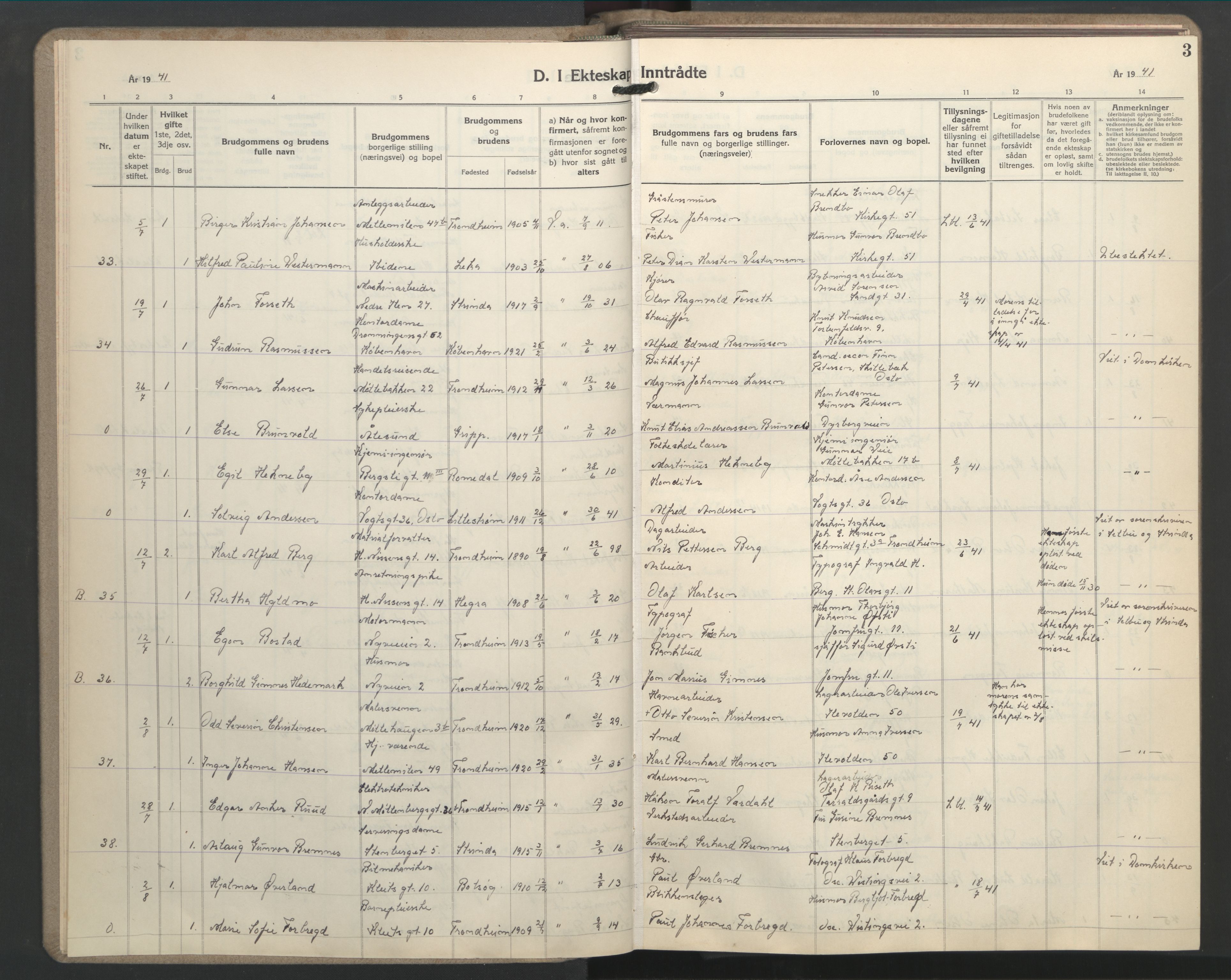 Ministerialprotokoller, klokkerbøker og fødselsregistre - Sør-Trøndelag, AV/SAT-A-1456/603/L0177: Parish register (copy) no. 603C05, 1941-1952, p. 3