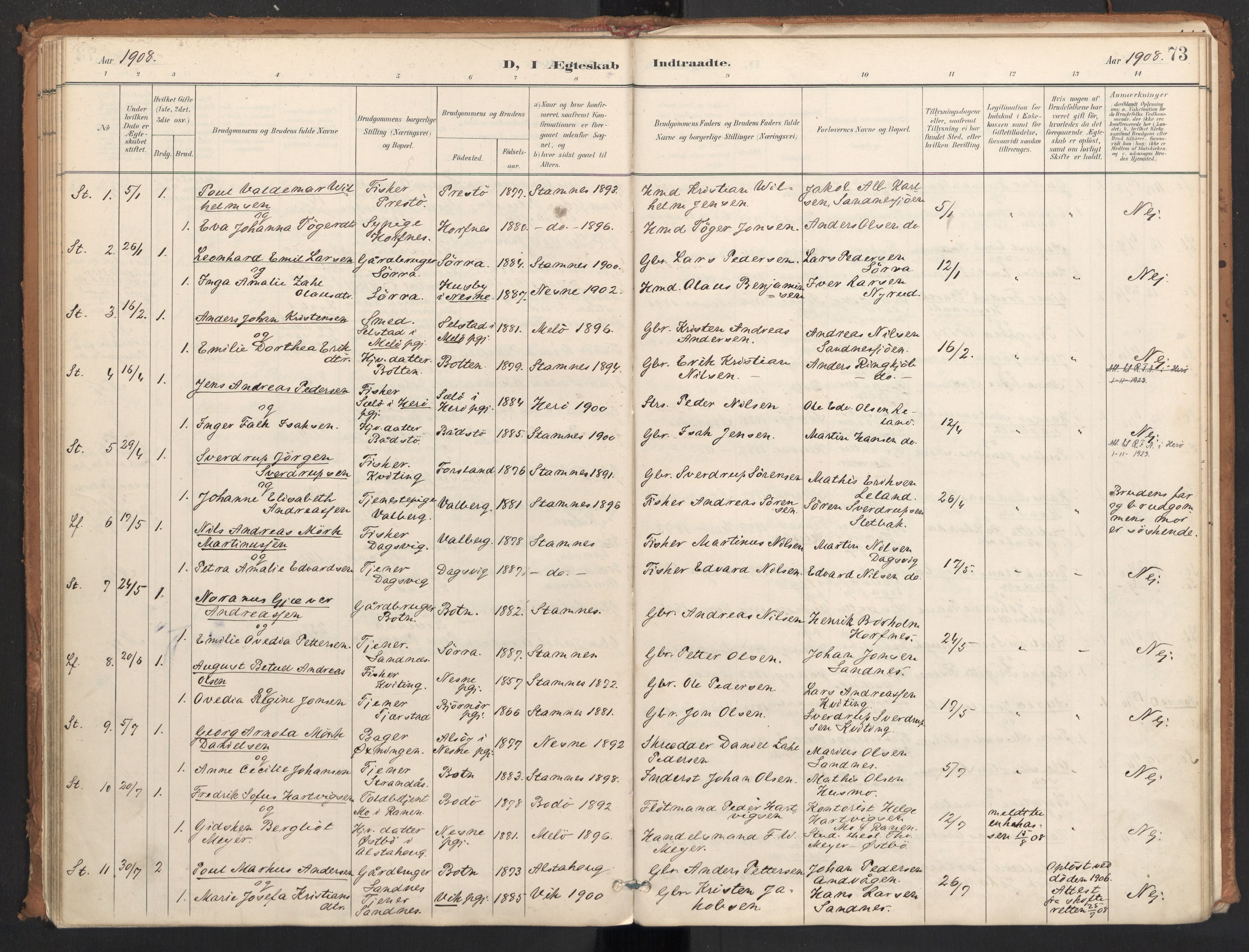 Ministerialprotokoller, klokkerbøker og fødselsregistre - Nordland, AV/SAT-A-1459/831/L0472: Parish register (official) no. 831A03, 1897-1912, p. 73