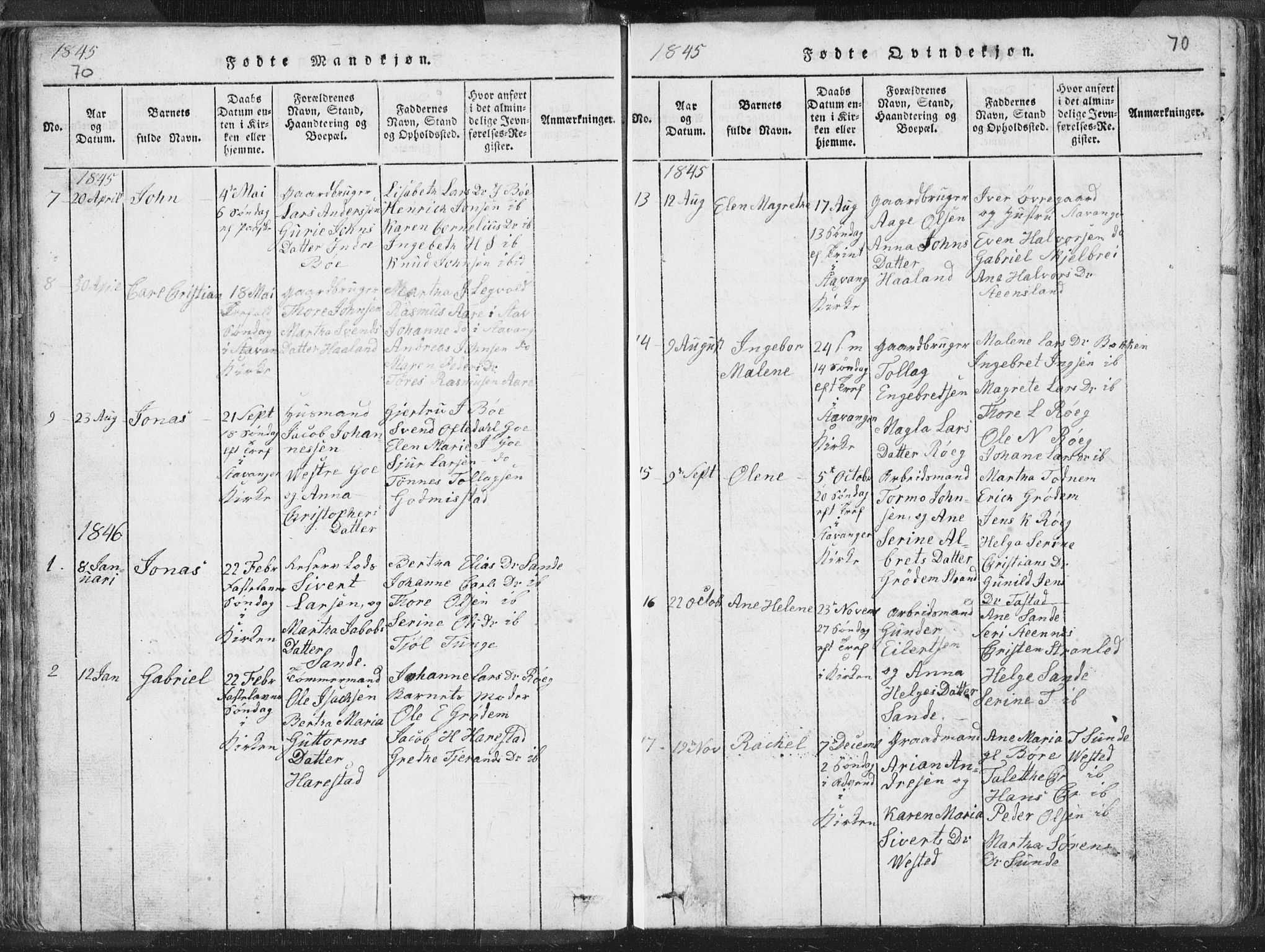 Hetland sokneprestkontor, SAST/A-101826/30/30BA/L0001: Parish register (official) no. A 1, 1816-1856, p. 70