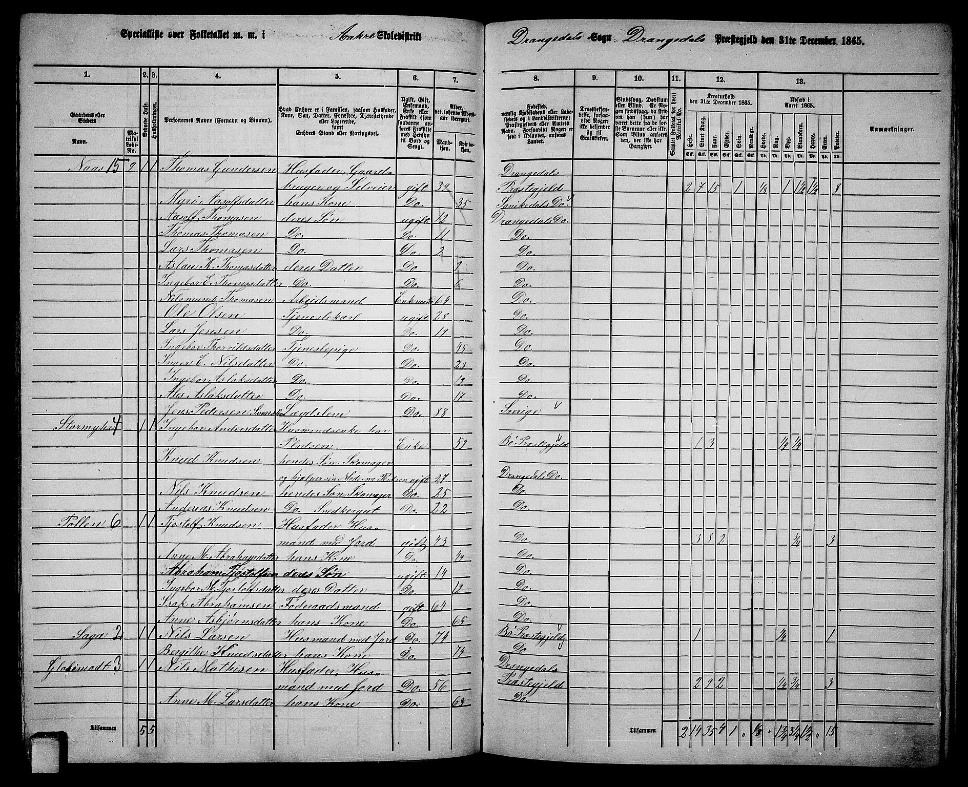 RA, 1865 census for Drangedal, 1865, p. 85