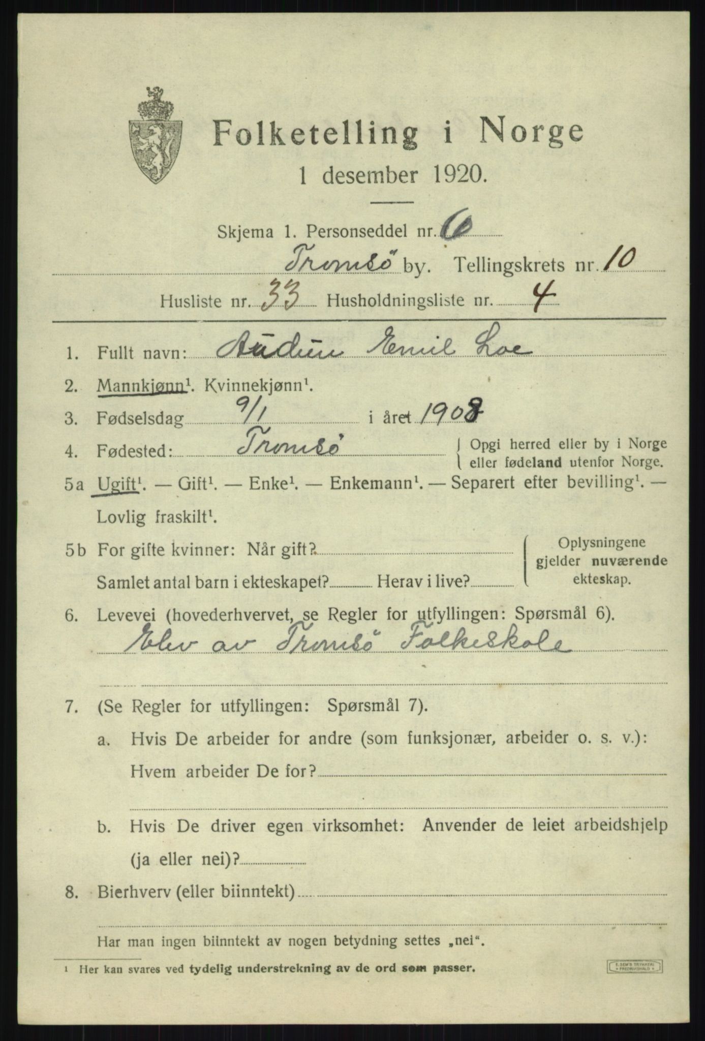 SATØ, 1920 census for Tromsø, 1920, p. 20870