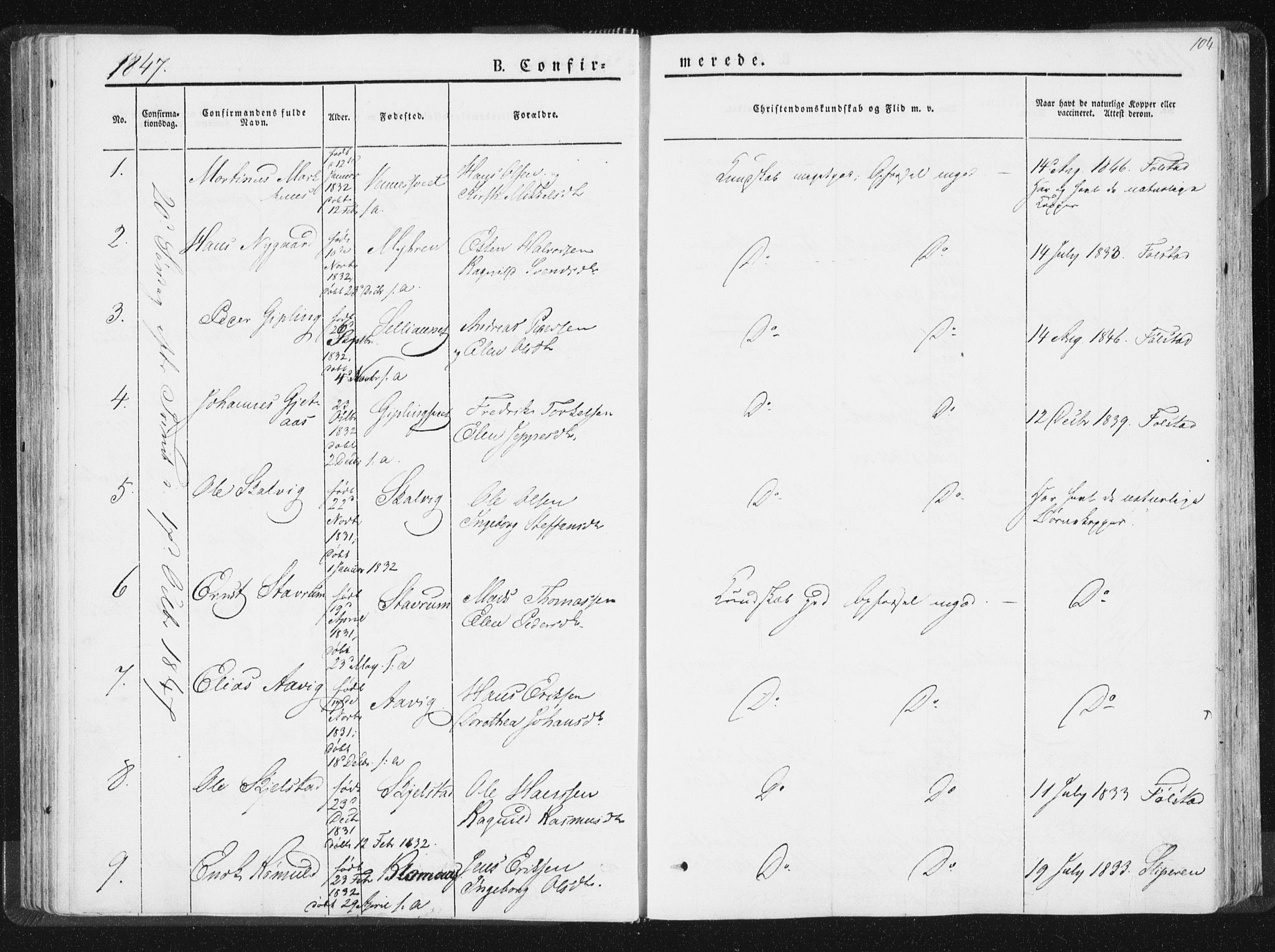 Ministerialprotokoller, klokkerbøker og fødselsregistre - Nord-Trøndelag, SAT/A-1458/744/L0418: Parish register (official) no. 744A02, 1843-1866, p. 104
