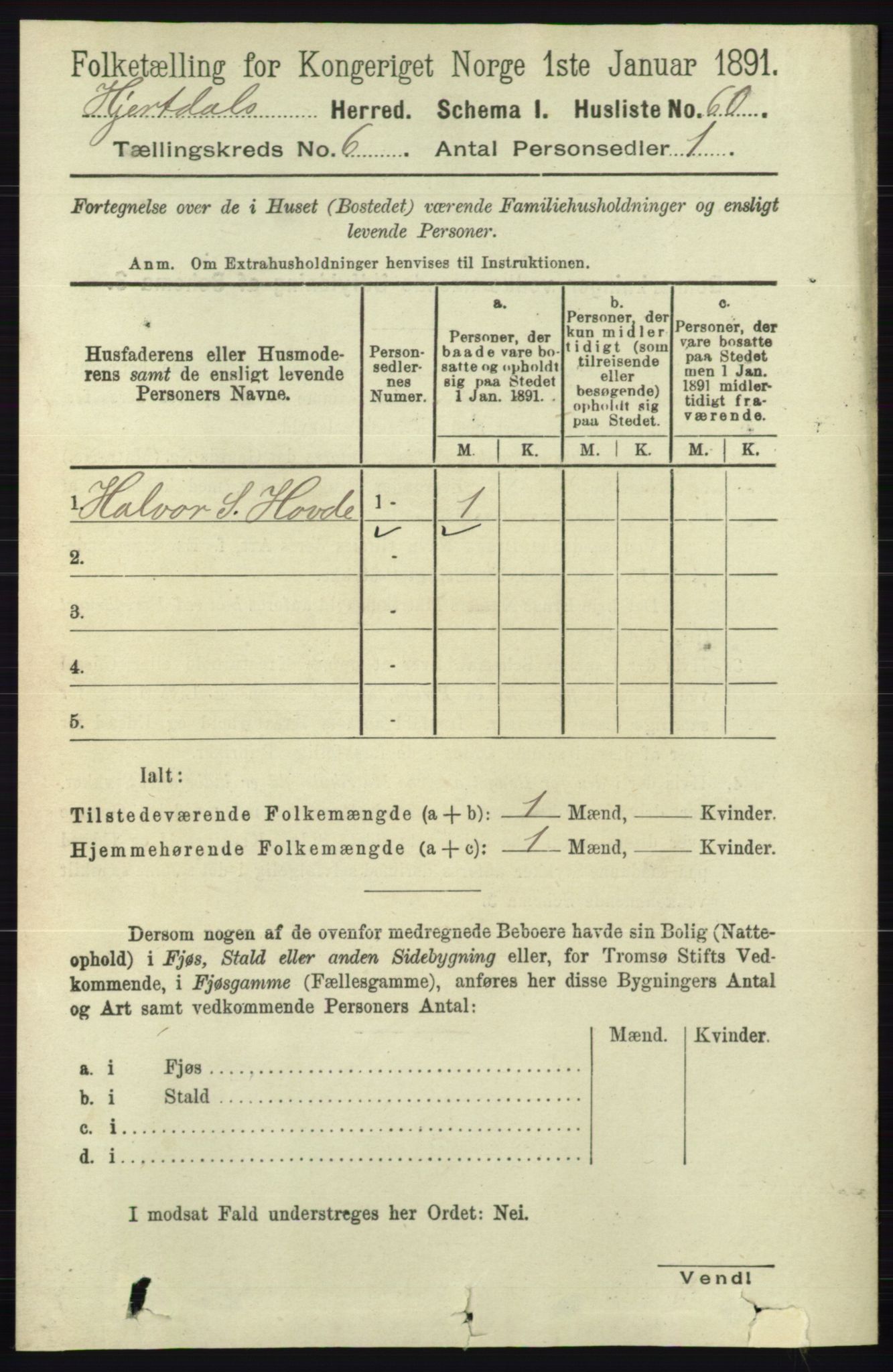 RA, 1891 census for 0827 Hjartdal, 1891, p. 2190
