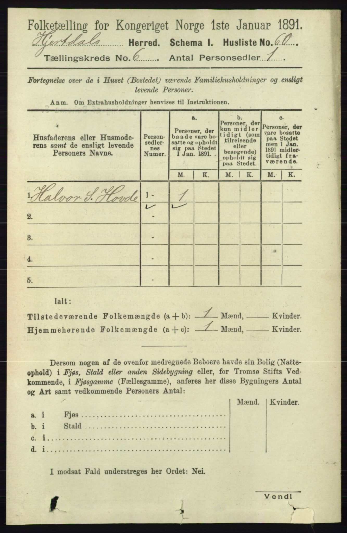 RA, 1891 census for 0827 Hjartdal, 1891, p. 2190