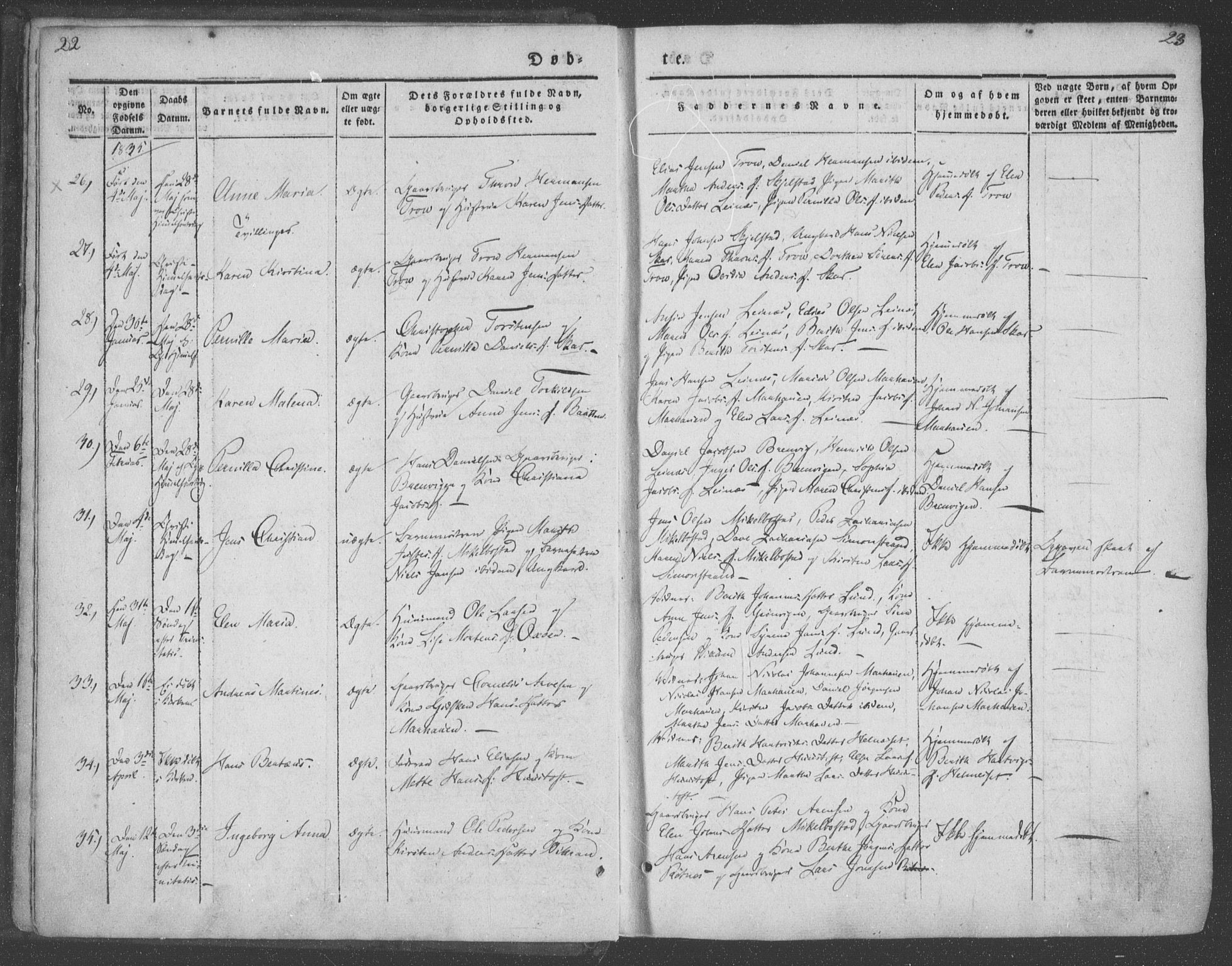 Ministerialprotokoller, klokkerbøker og fødselsregistre - Nordland, AV/SAT-A-1459/855/L0799: Parish register (official) no. 855A07, 1834-1852, p. 22-23