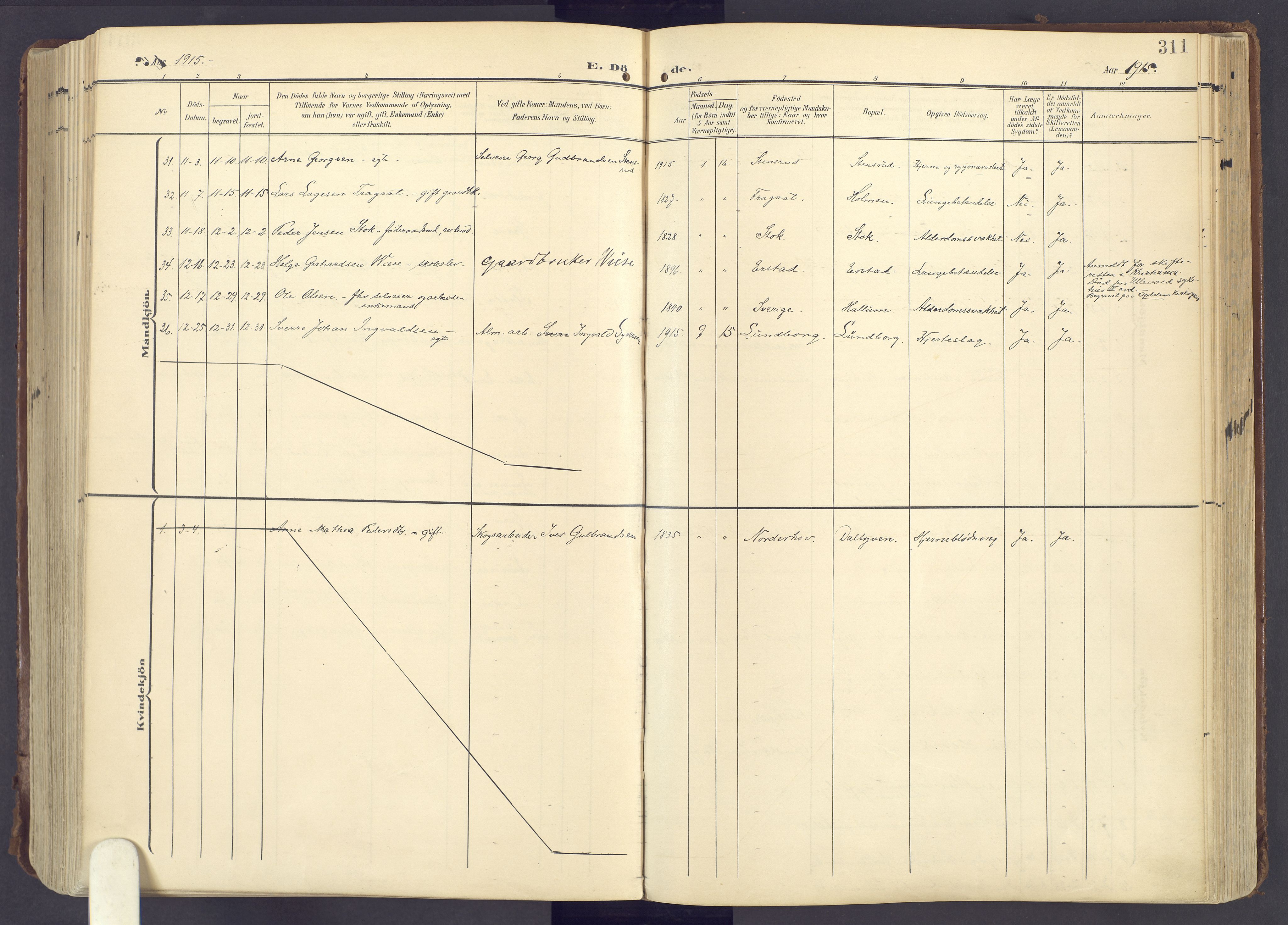 Lunner prestekontor, SAH/PREST-118/H/Ha/Haa/L0001: Parish register (official) no. 1, 1907-1922, p. 311