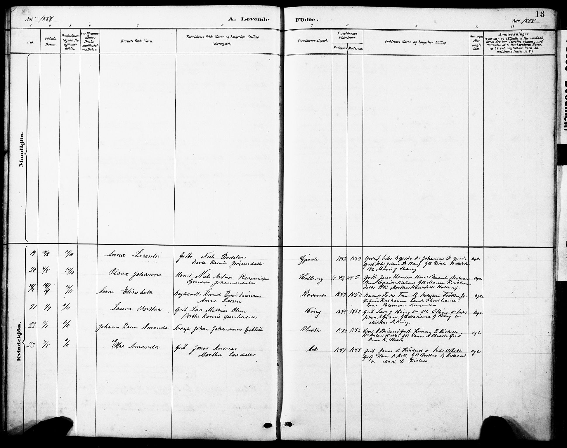 Askvoll sokneprestembete, AV/SAB-A-79501/H/Hab/Haba/L0003: Parish register (copy) no. A 3, 1886-1928, p. 13