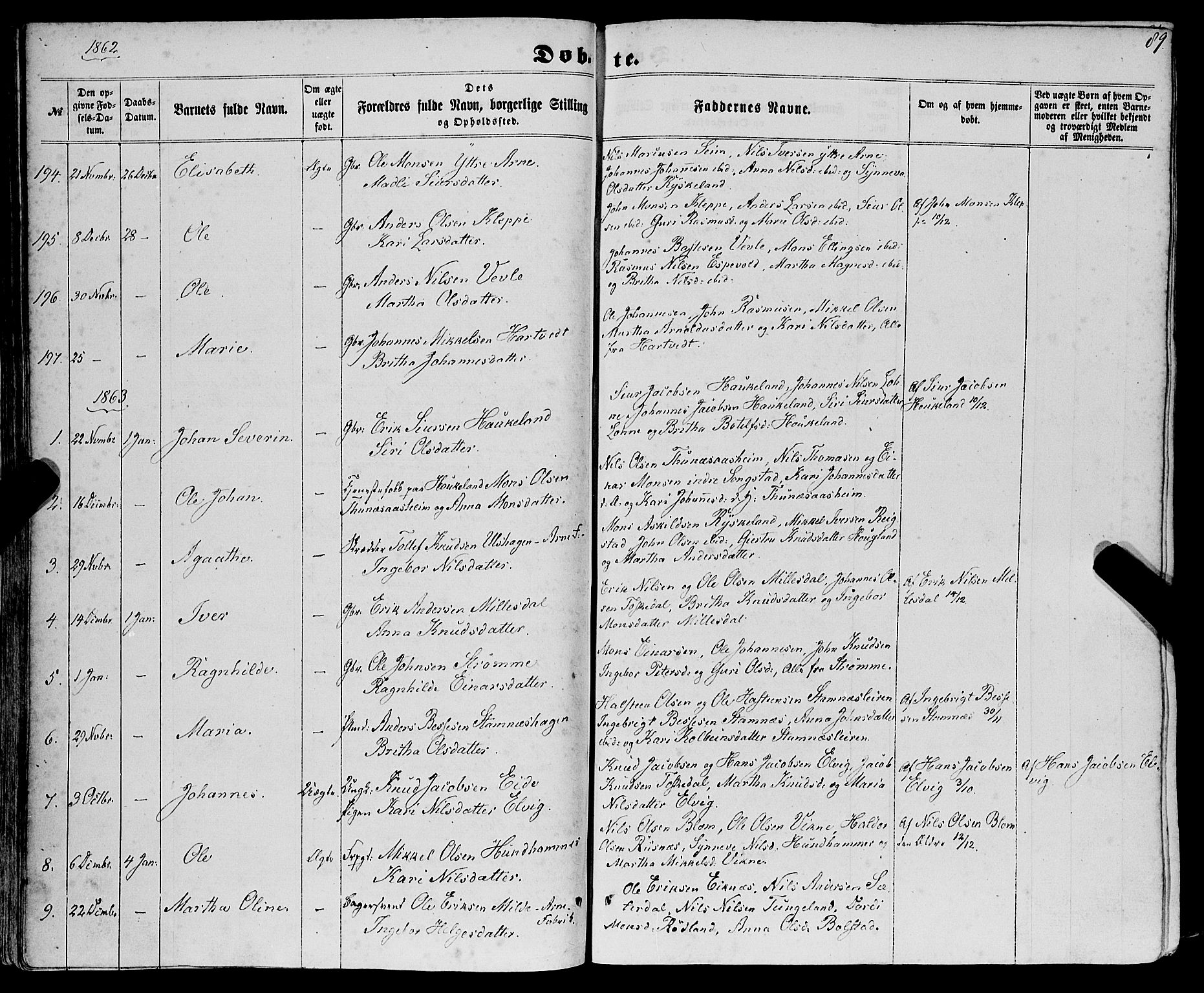 Haus sokneprestembete, SAB/A-75601/H/Haa: Parish register (official) no. A 17, 1858-1870, p. 89