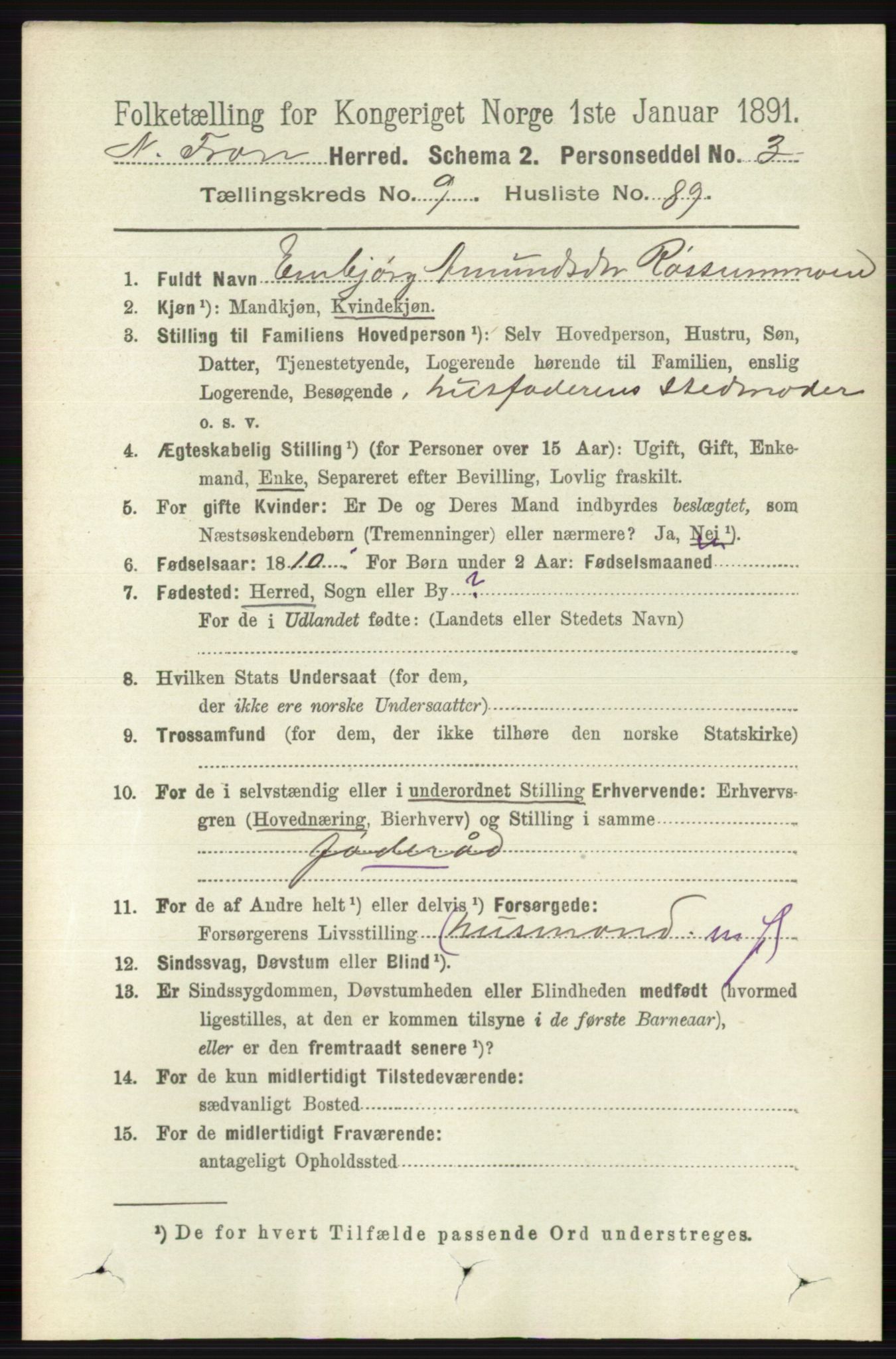 RA, 1891 census for 0518 Nord-Fron, 1891, p. 4180