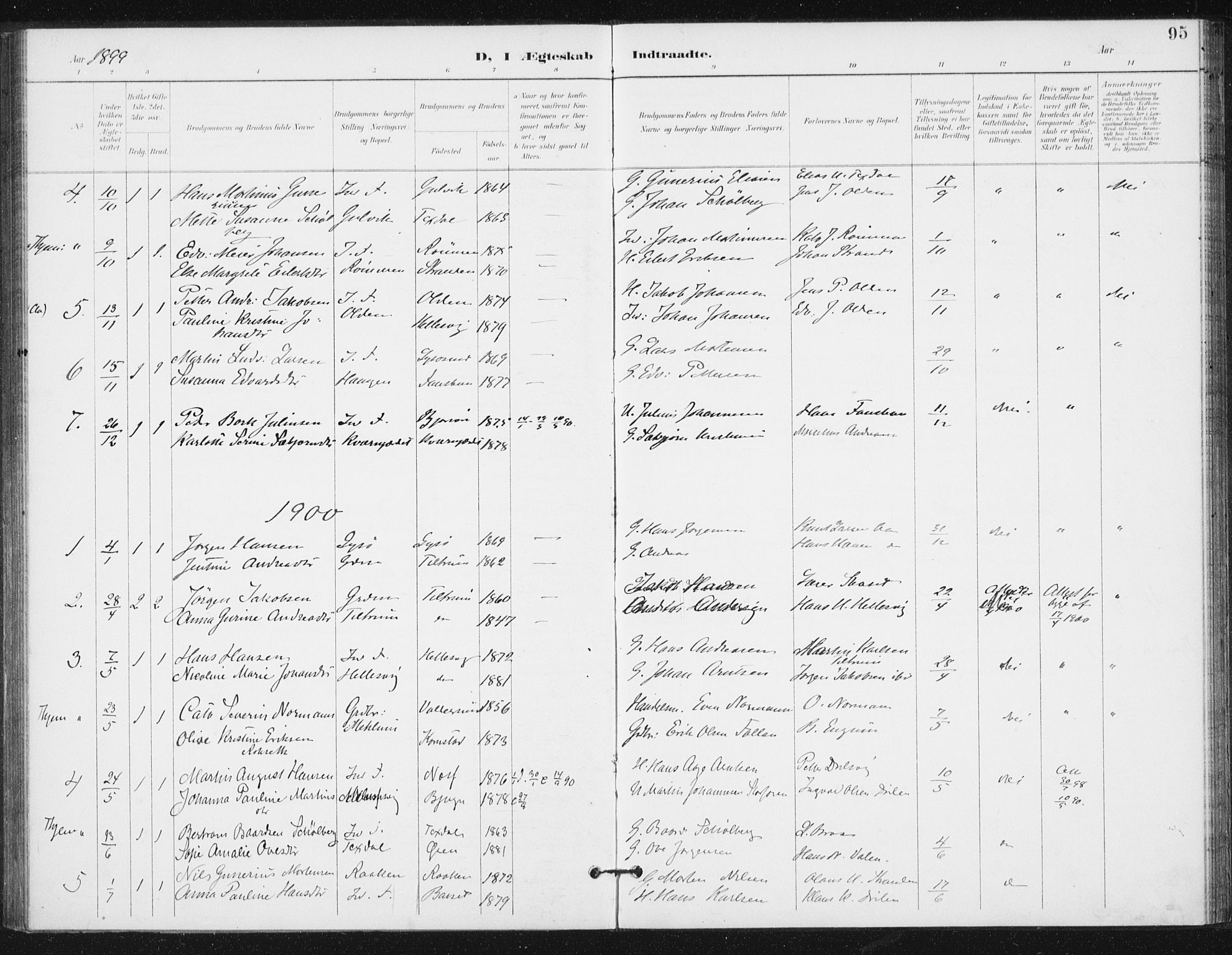 Ministerialprotokoller, klokkerbøker og fødselsregistre - Sør-Trøndelag, AV/SAT-A-1456/654/L0664: Parish register (official) no. 654A02, 1895-1907, p. 95