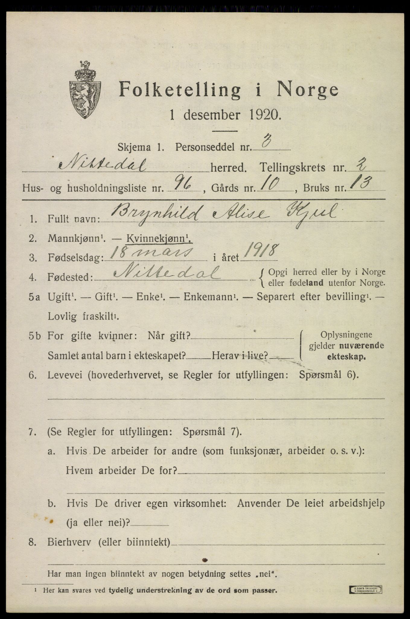 SAO, 1920 census for Nittedal, 1920, p. 2870