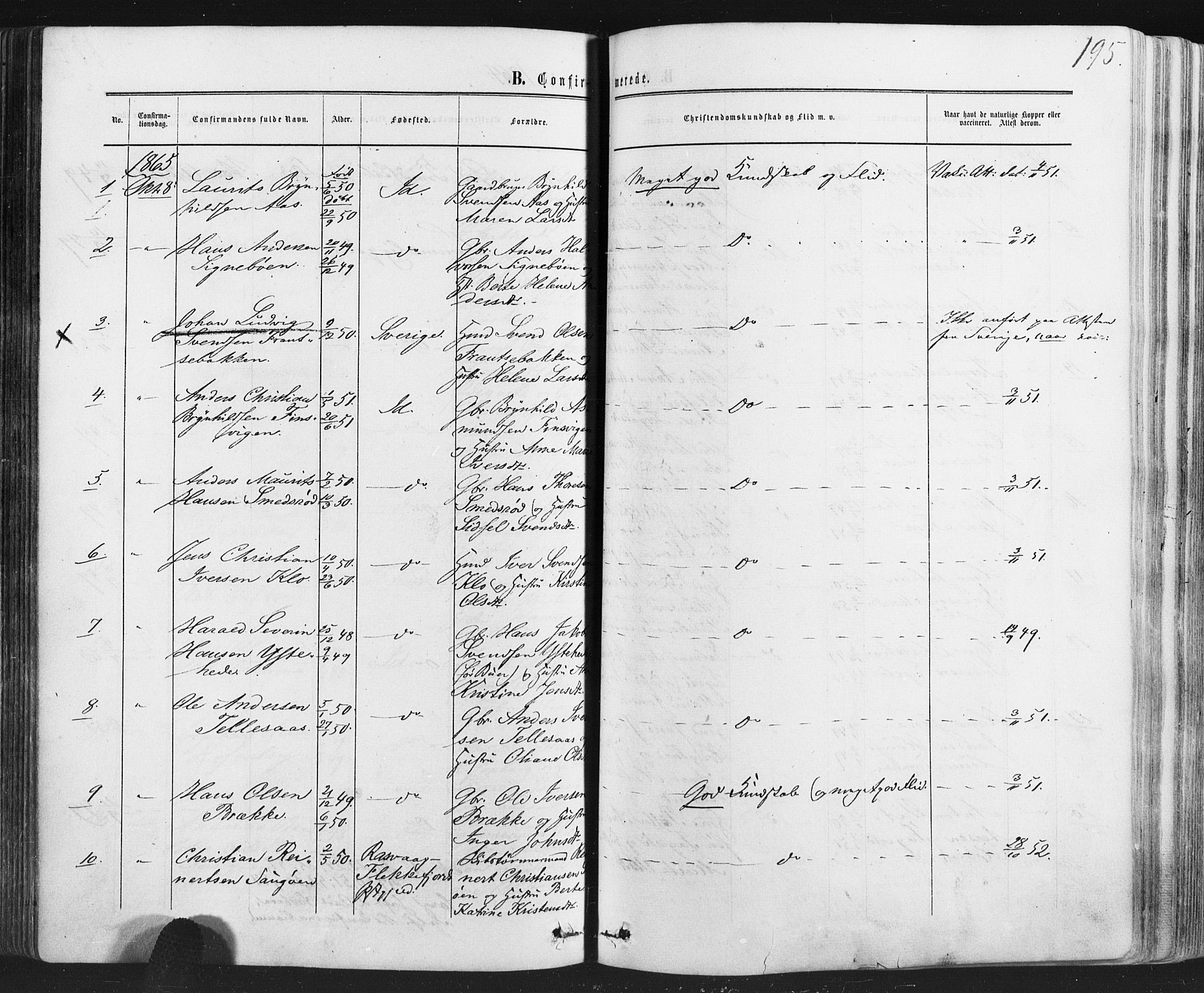 Idd prestekontor Kirkebøker, SAO/A-10911/F/Fc/L0005: Parish register (official) no. III 5, 1861-1877, p. 195