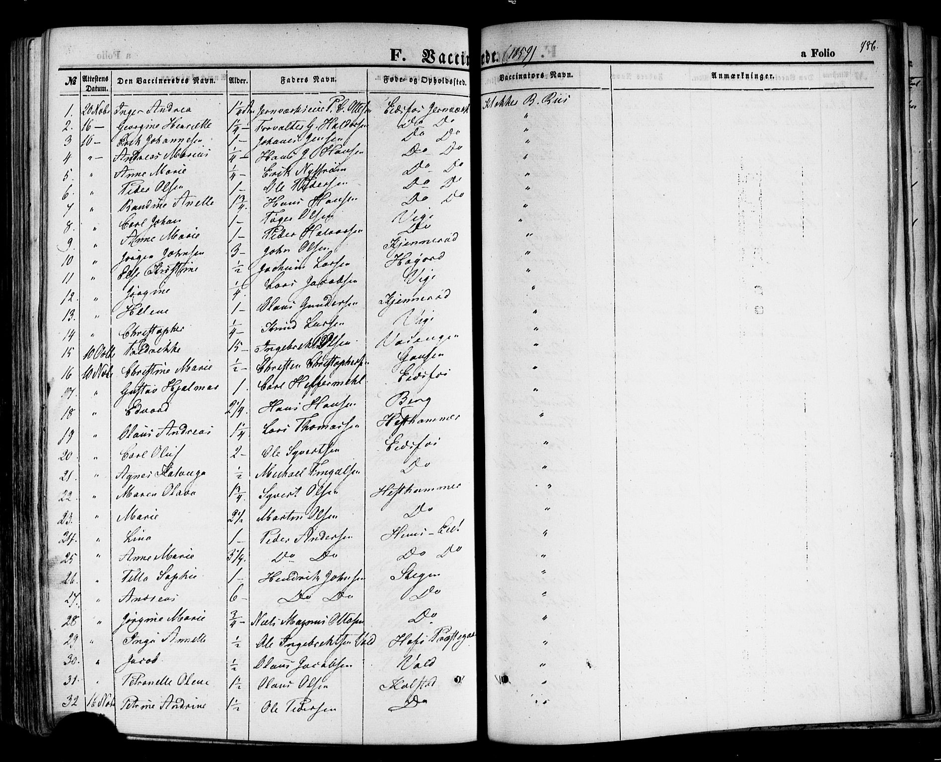 Hof kirkebøker, AV/SAKO-A-64/F/Fa/L0006: Parish register (official) no. I 6, 1851-1877, p. 486