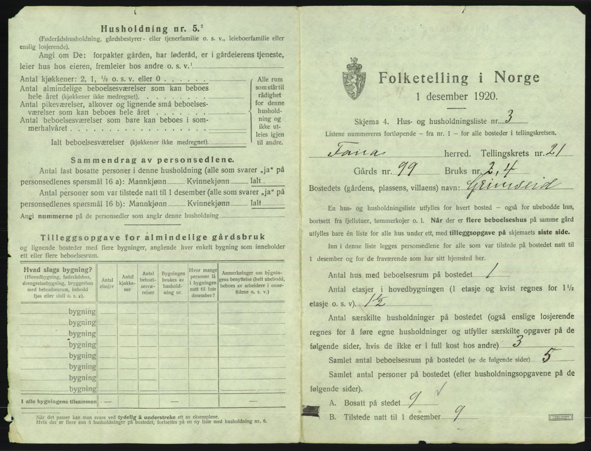 SAB, 1920 census for Fana, 1920, p. 3046