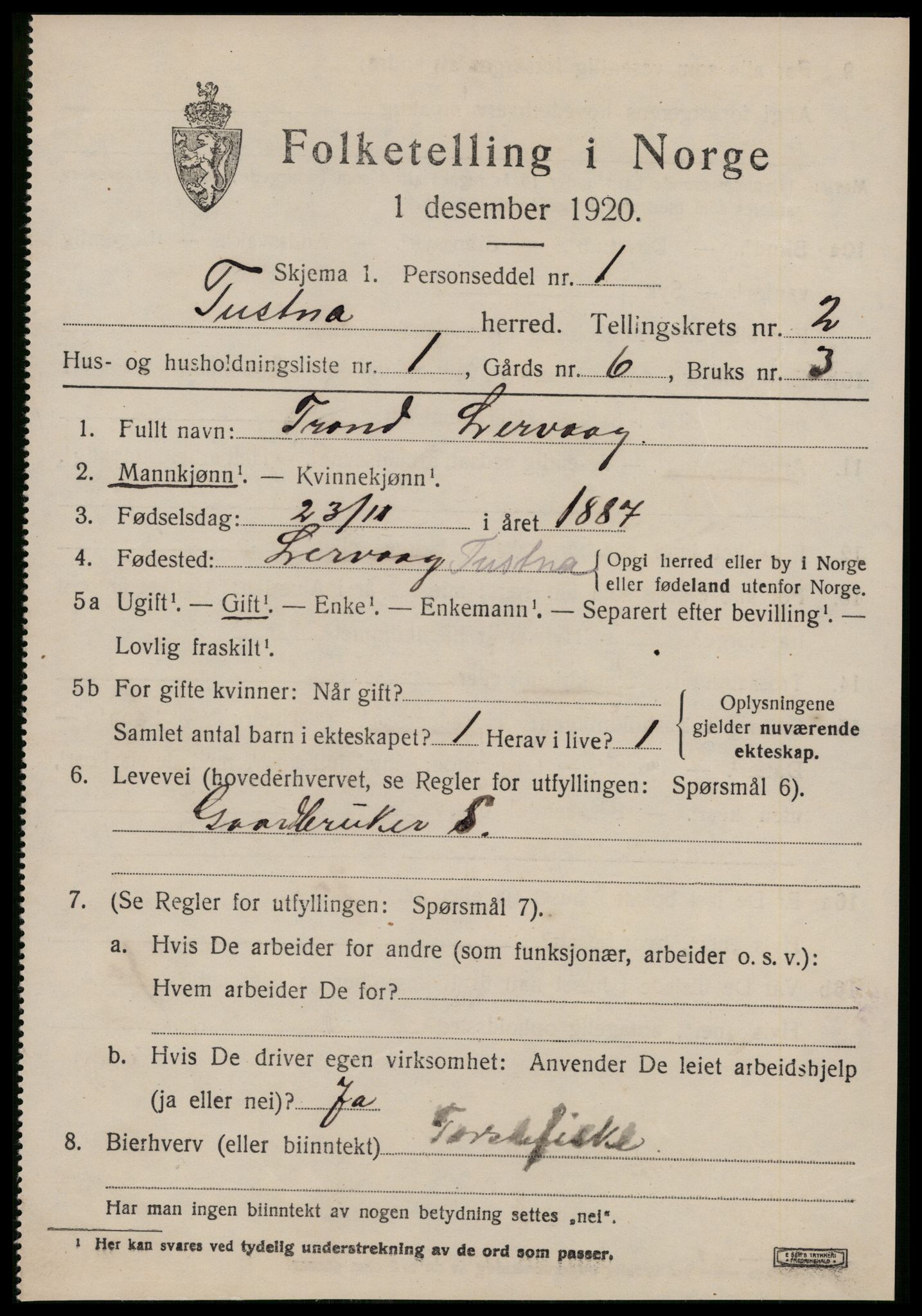 SAT, 1920 census for Tustna, 1920, p. 893