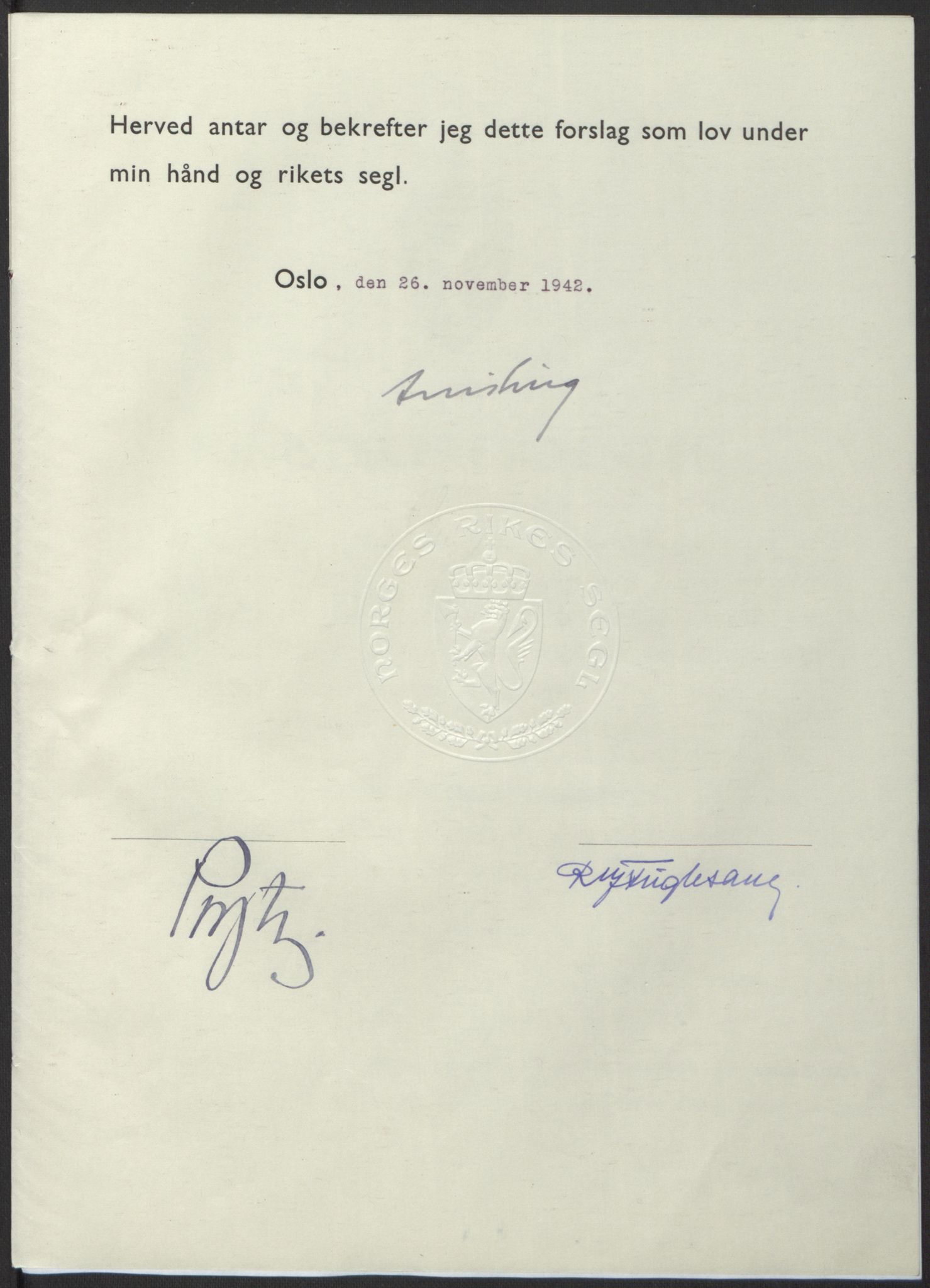 NS-administrasjonen 1940-1945 (Statsrådsekretariatet, de kommisariske statsråder mm), RA/S-4279/D/Db/L0098: Lover II, 1942, p. 545