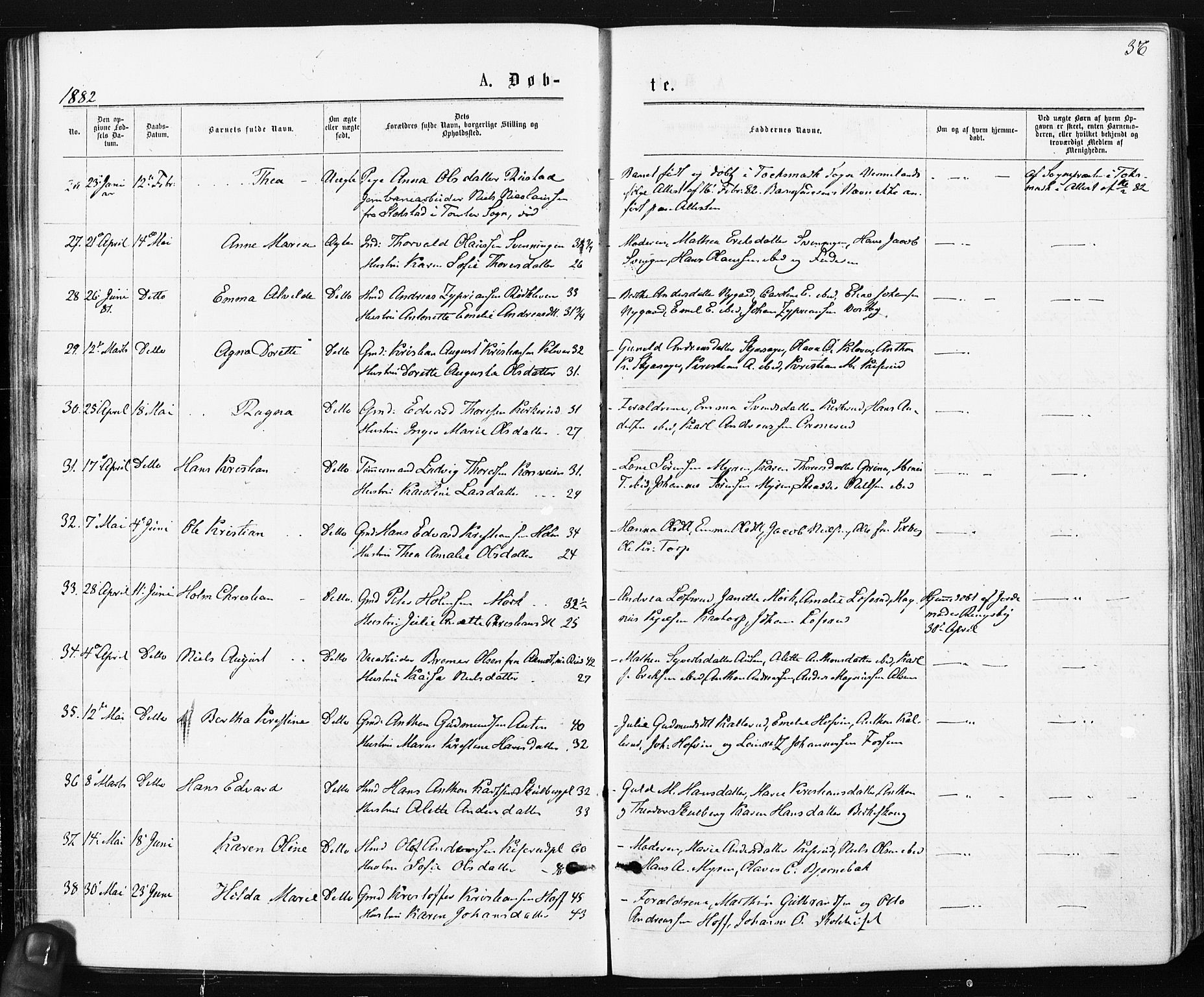 Spydeberg prestekontor Kirkebøker, AV/SAO-A-10924/F/Fa/L0007: Parish register (official) no. I 7, 1875-1885, p. 36