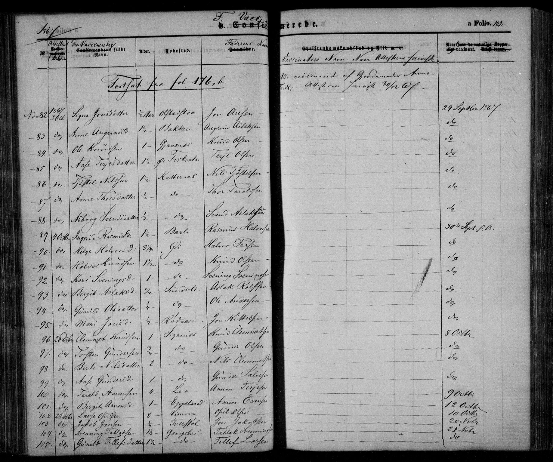 Åmli sokneprestkontor, SAK/1111-0050/F/Fa/Fac/L0008: Parish register (official) no. A 8, 1852-1869, p. 102