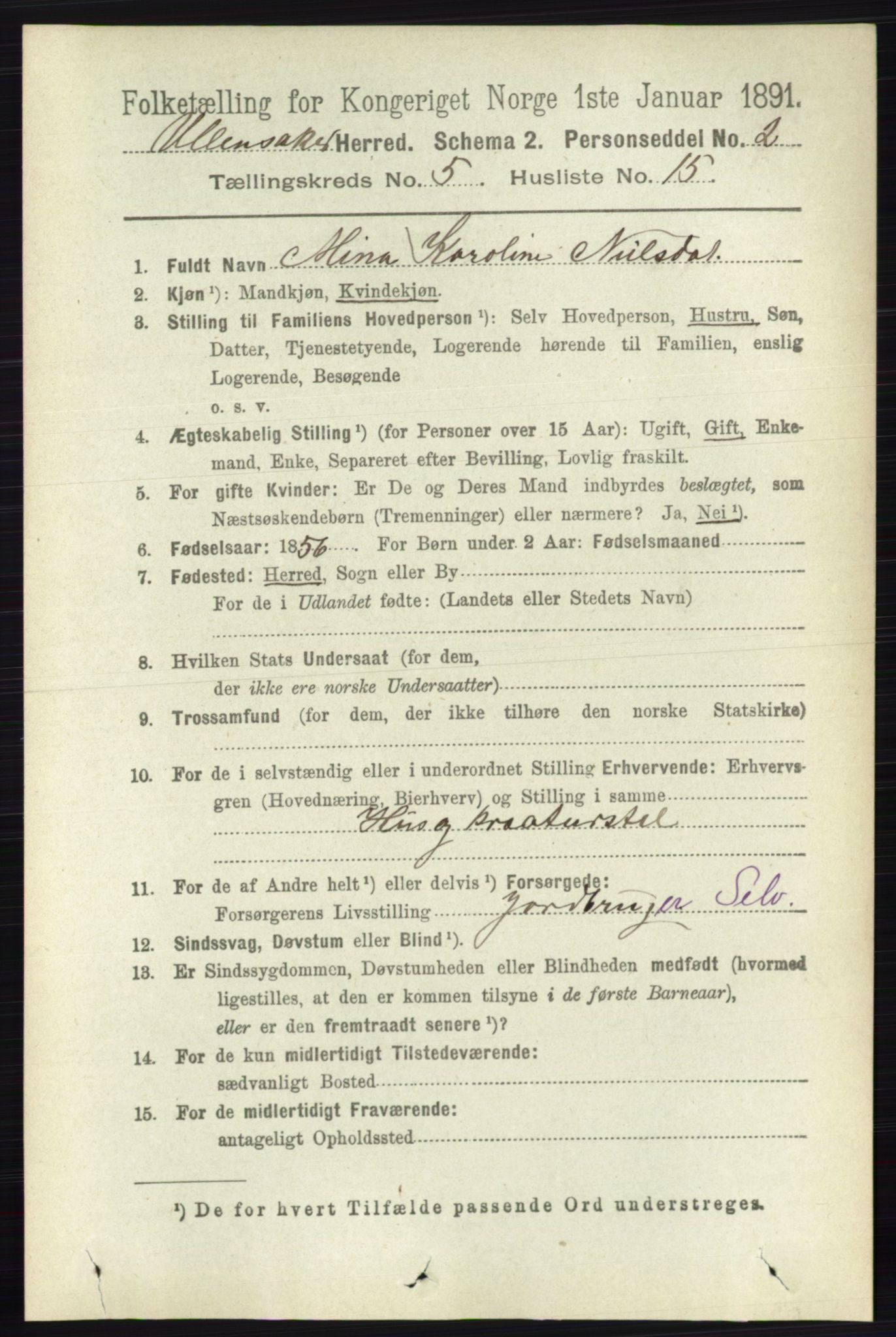 RA, 1891 census for 0235 Ullensaker, 1891, p. 2179