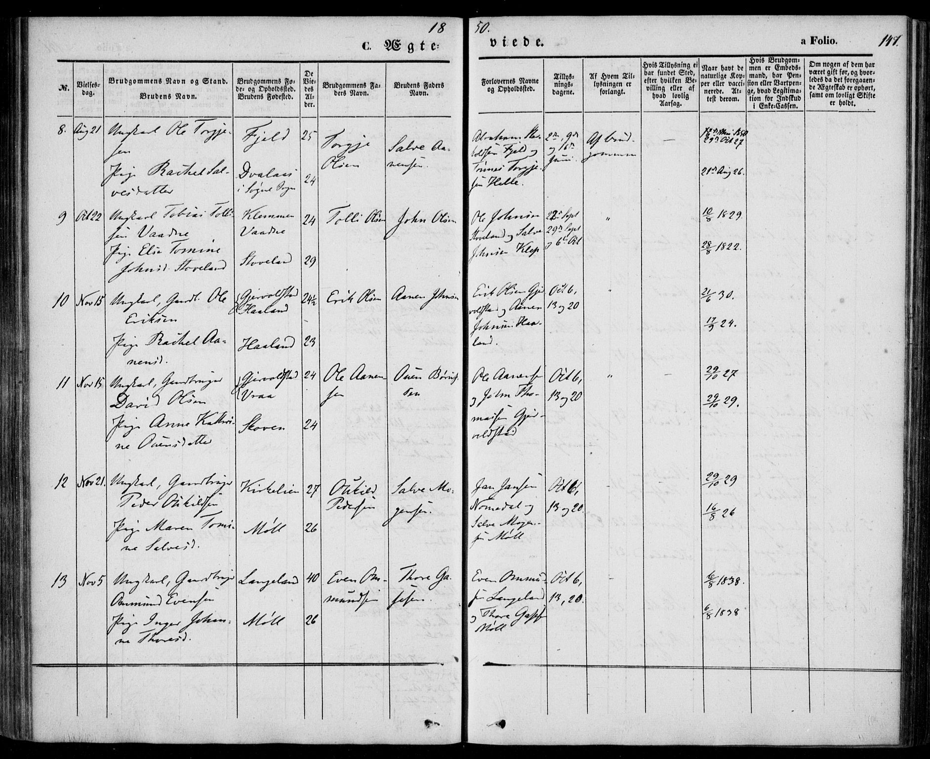 Holum sokneprestkontor, AV/SAK-1111-0022/F/Fa/Faa/L0005: Parish register (official) no. A 5, 1850-1864, p. 147