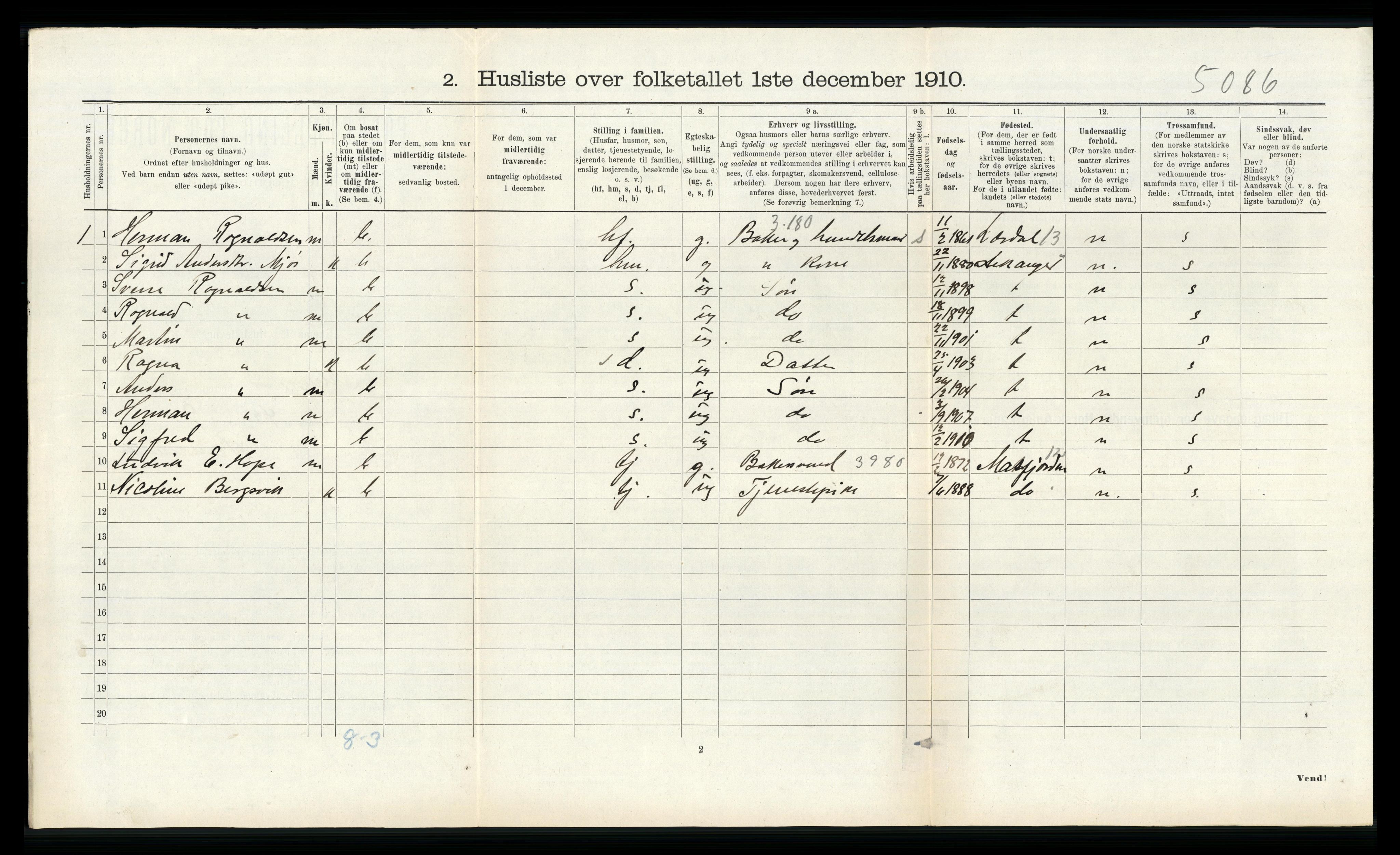 RA, 1910 census for Alversund, 1910, p. 647