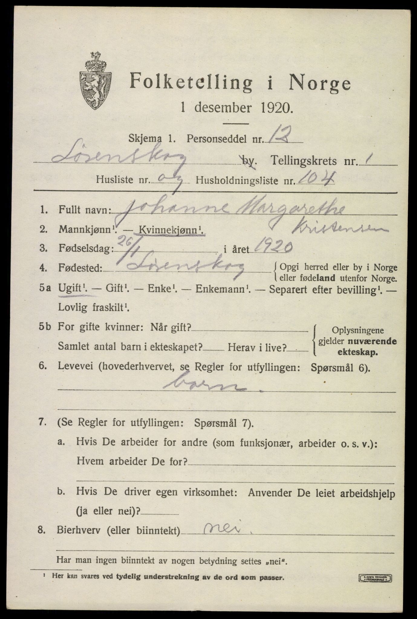 SAO, 1920 census for Lørenskog, 1920, p. 2139