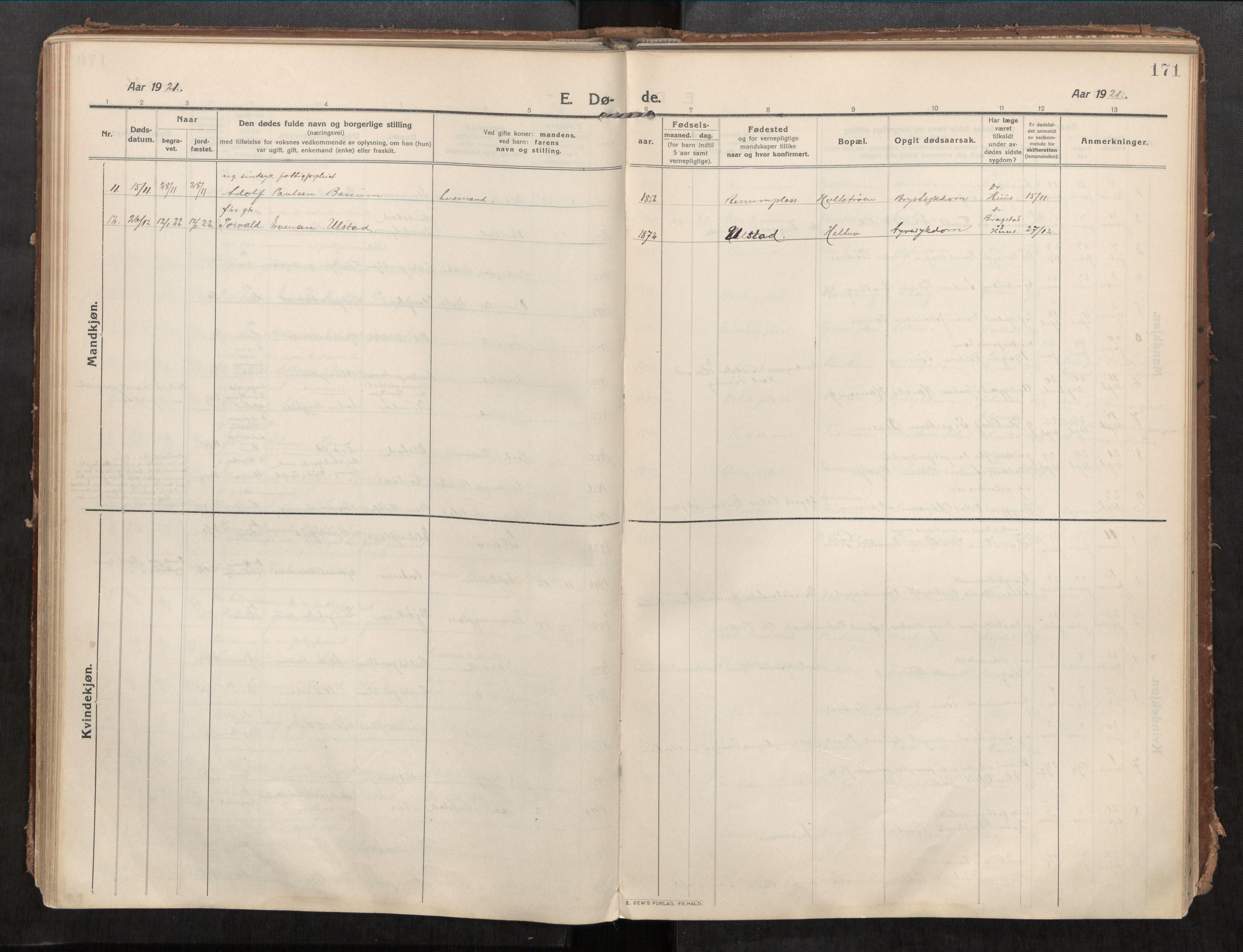 Beitstad sokneprestkontor, SAT/A-1162/I/I1/I1a/L0001: Parish register (official) no. 1, 1912-1927, p. 171