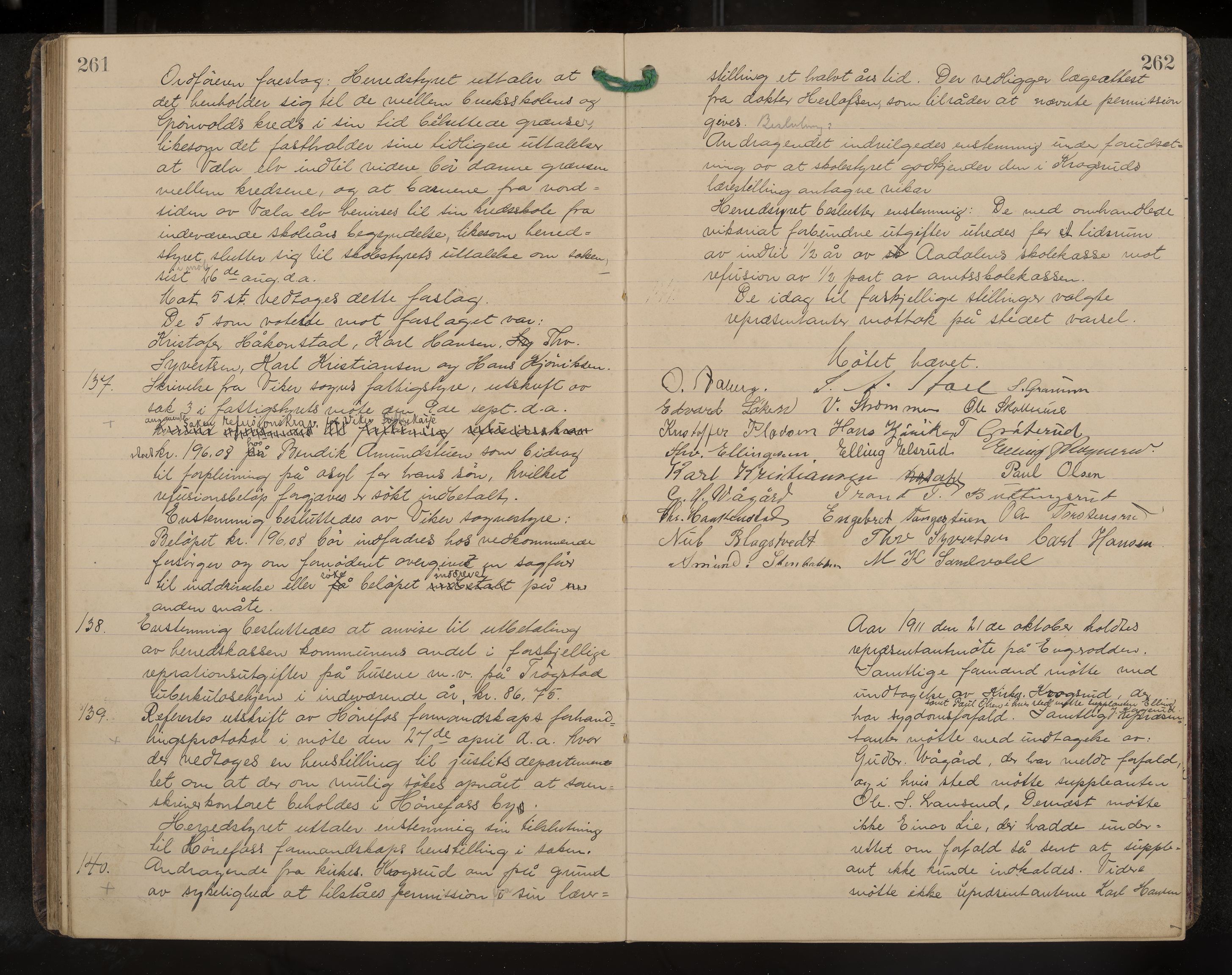 Ådal formannskap og sentraladministrasjon, IKAK/0614021/A/Aa/L0003: Møtebok, 1907-1914, p. 261-262