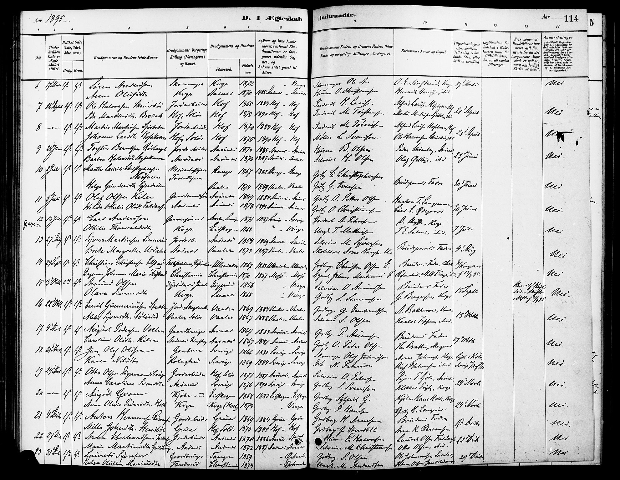 Vinger prestekontor, AV/SAH-PREST-024/H/Ha/Haa/L0013: Parish register (official) no. 13, 1881-1897, p. 114