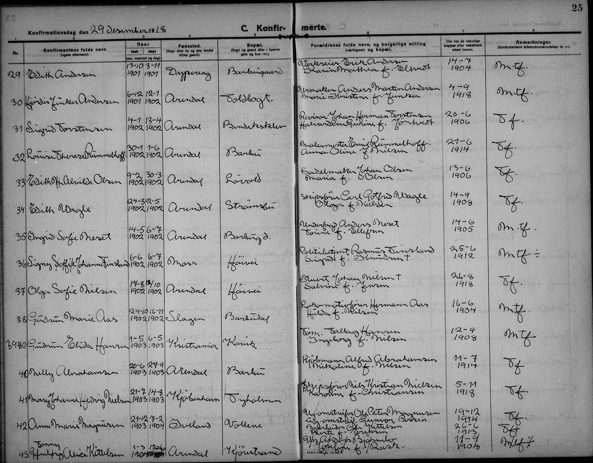 Barbu sokneprestkontor, AV/SAK-1111-0003/F/Fb/L0004: Parish register (copy) no. B 4, 1911-1936, p. 25